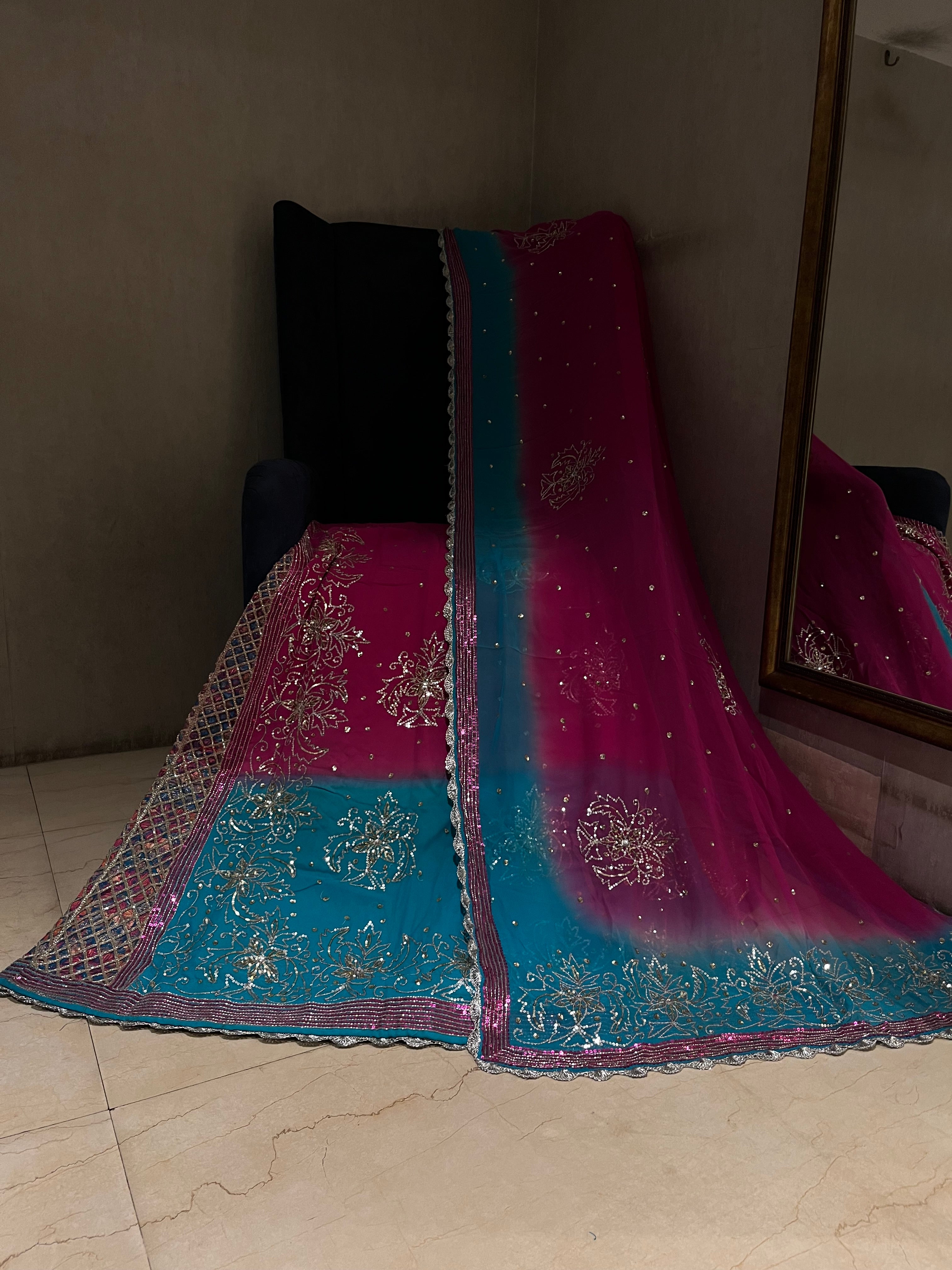 Firozi & Magenta Lehenga Set
