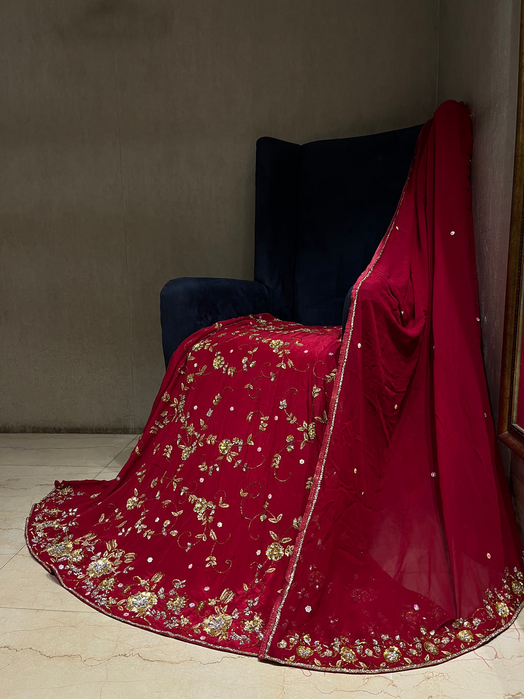 Unstitched Soft Red Lehenga