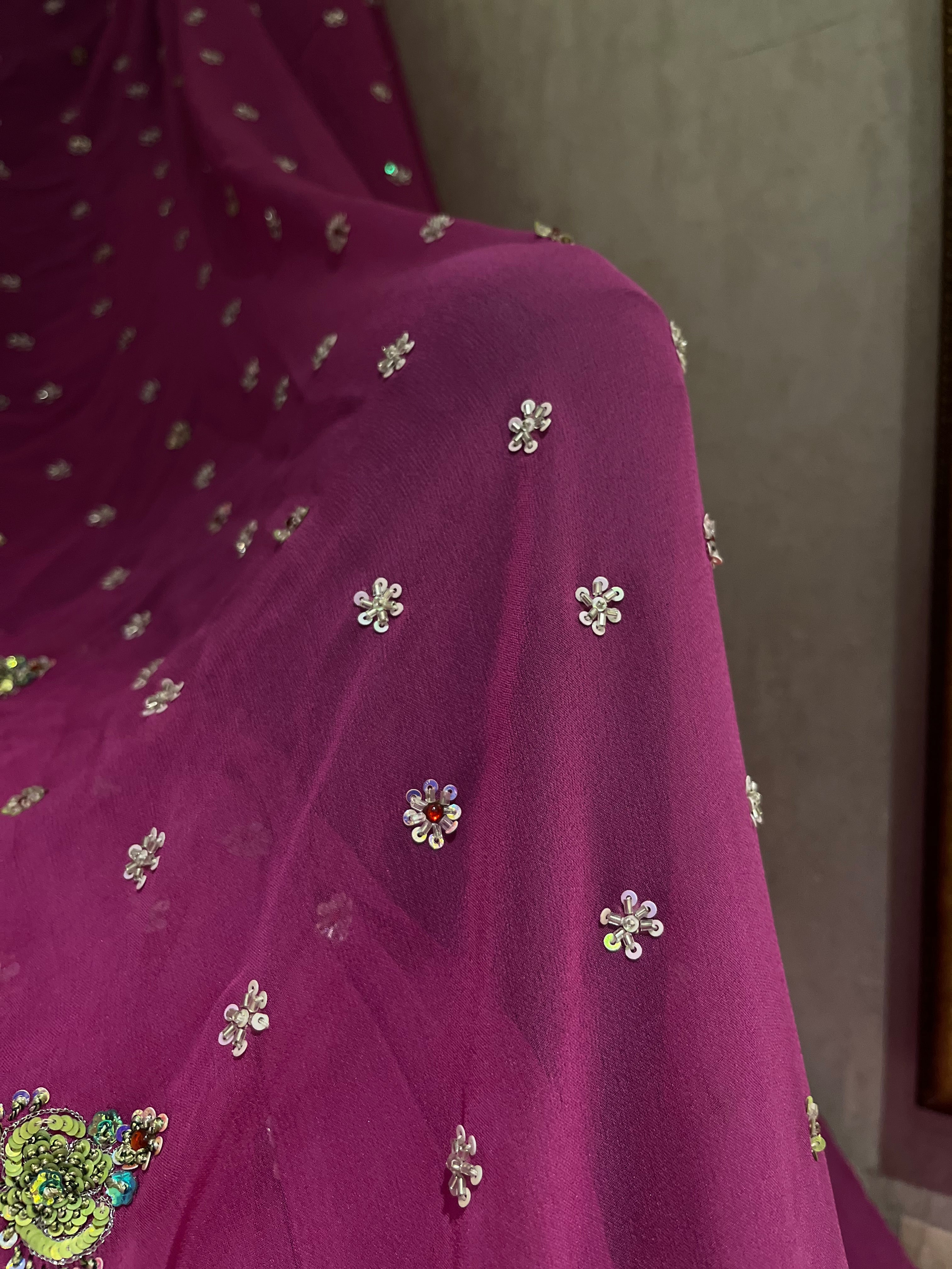 Magenta Unstitched Lehenga Set