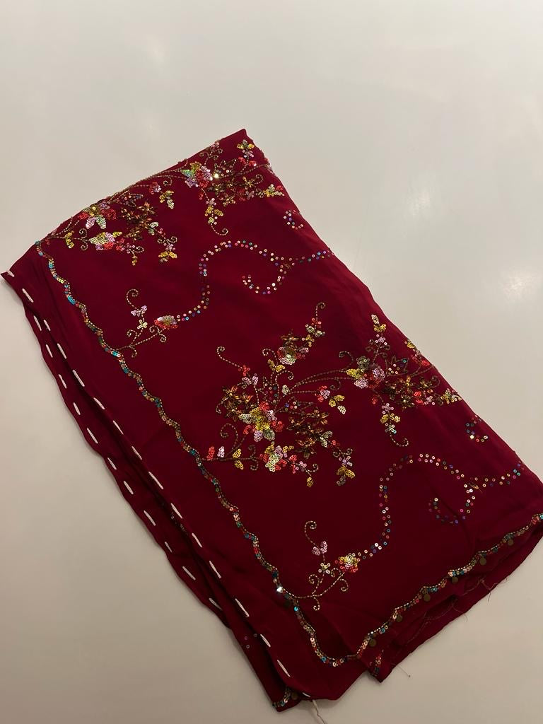 Cherry Red Pure georgette saree