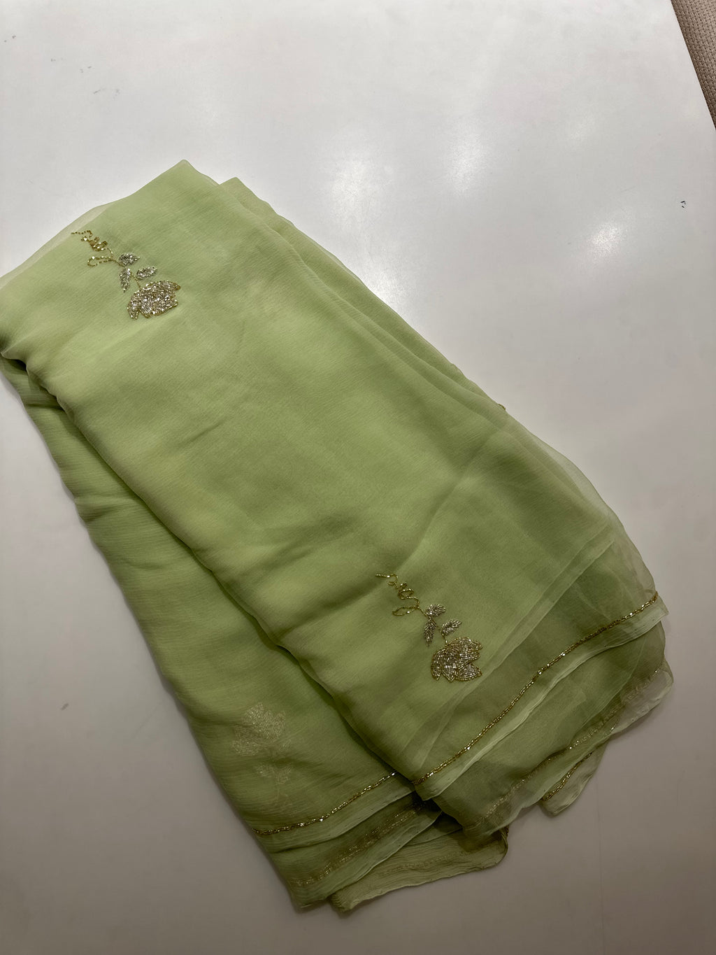 Pista chiffon rose saree