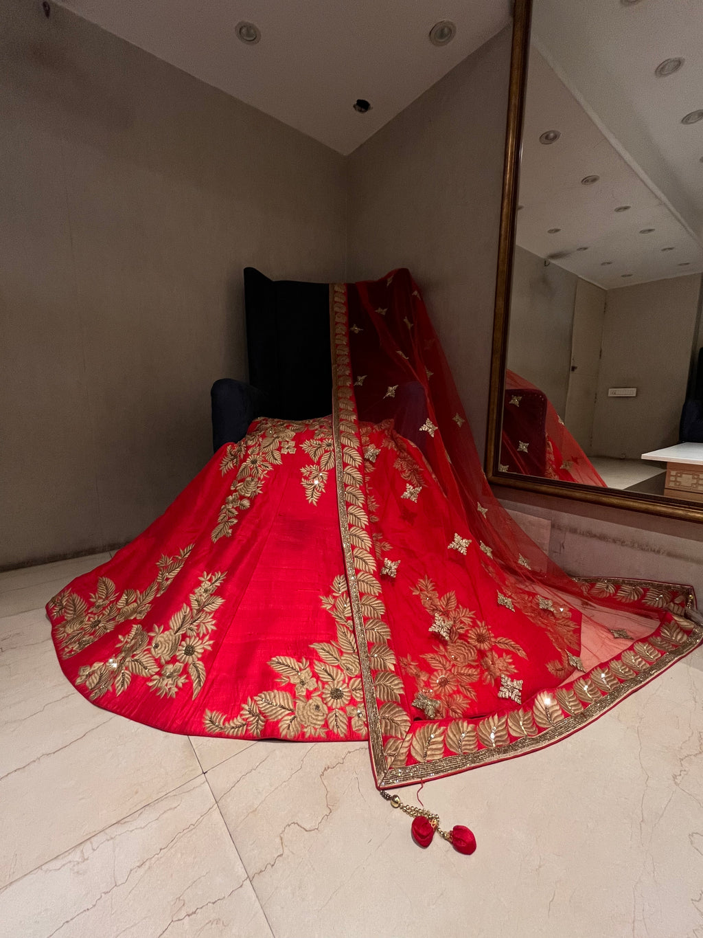 bridal red sabya lehenga set