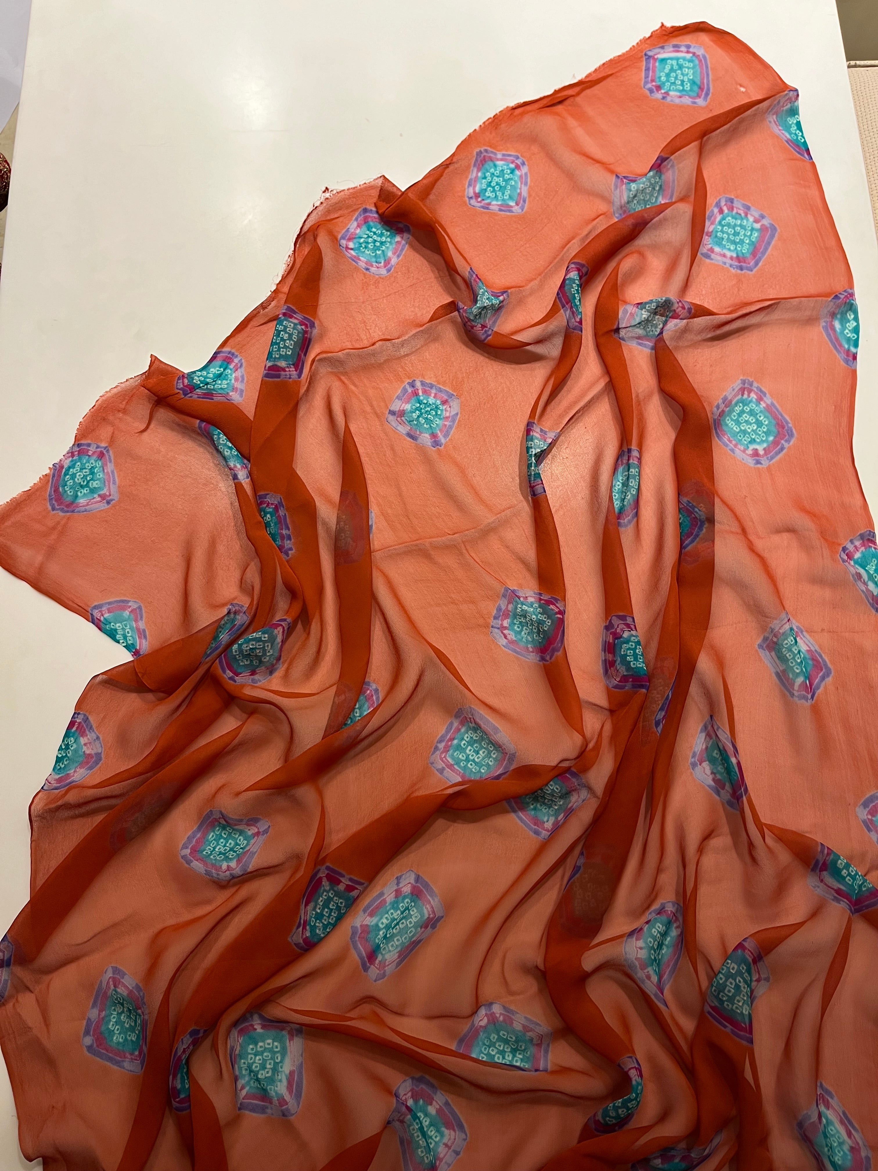 pure chiffon orange bandej saree