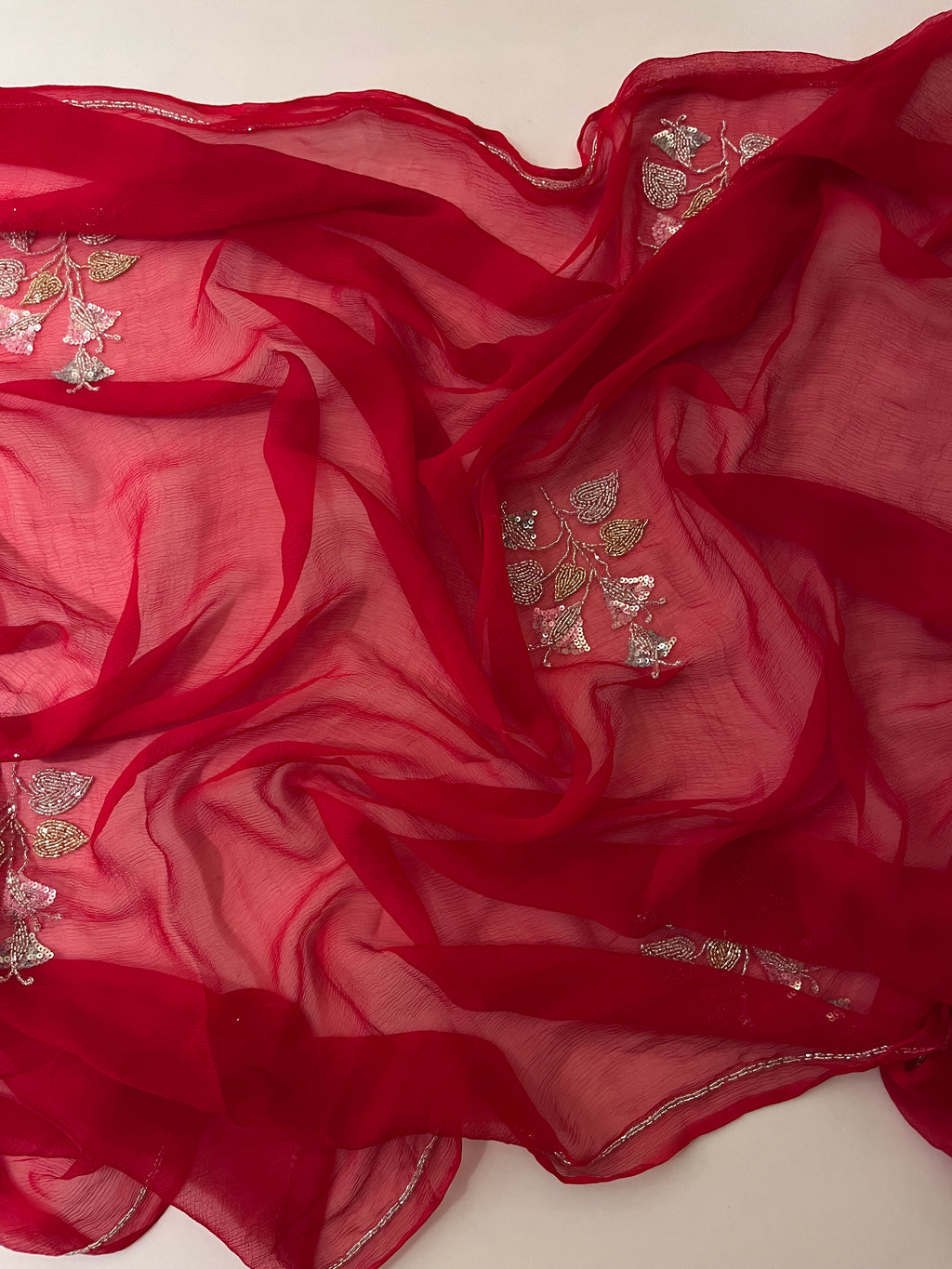 Red Leaf Pure Chiffon Saree