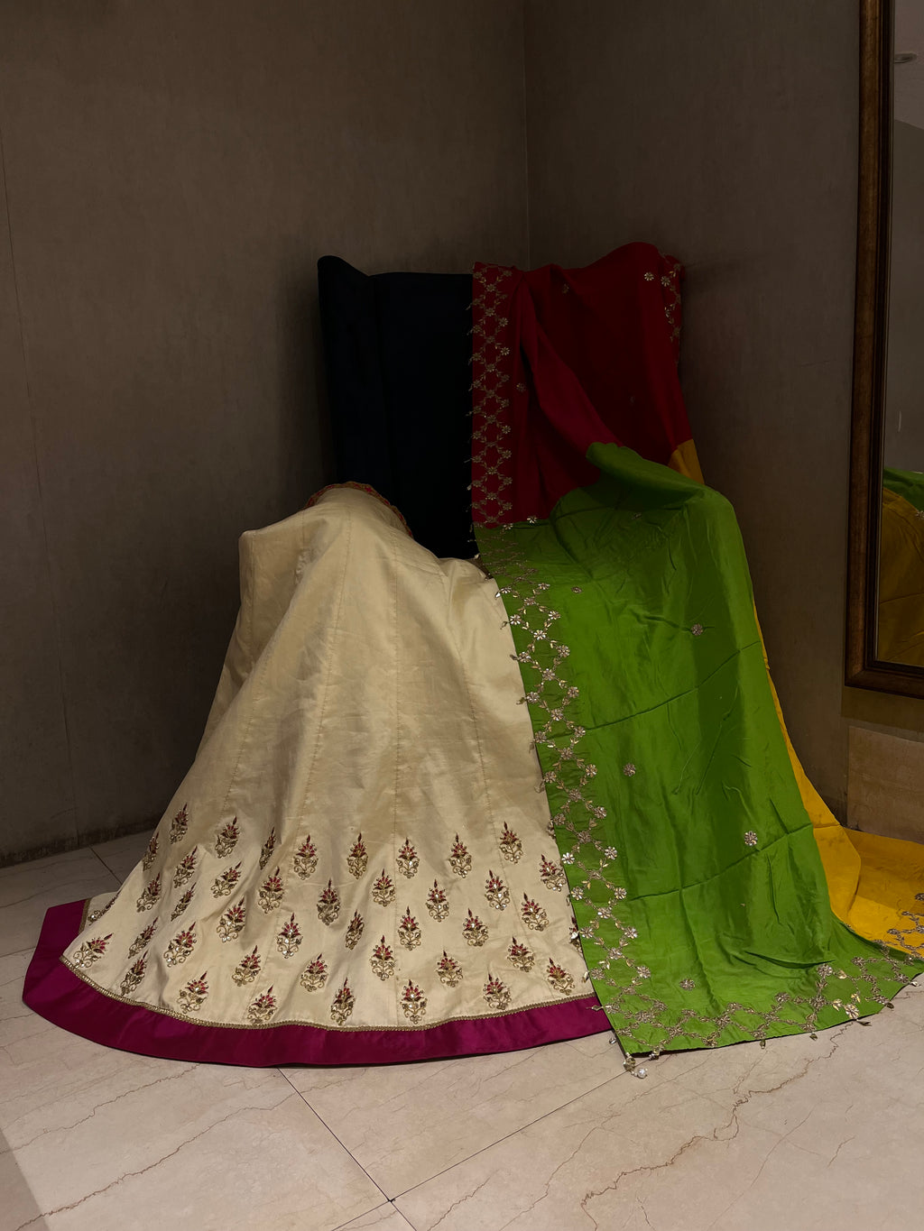 Cream Silk Lehenga Set
