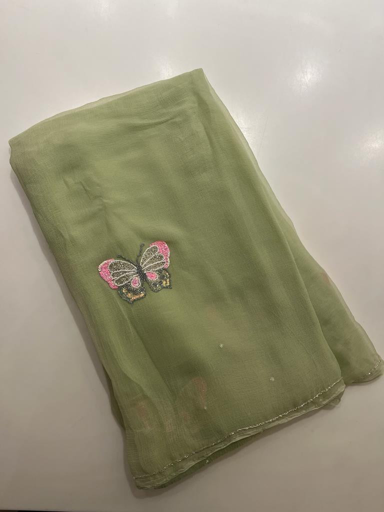 Elaichi green butterfly saree