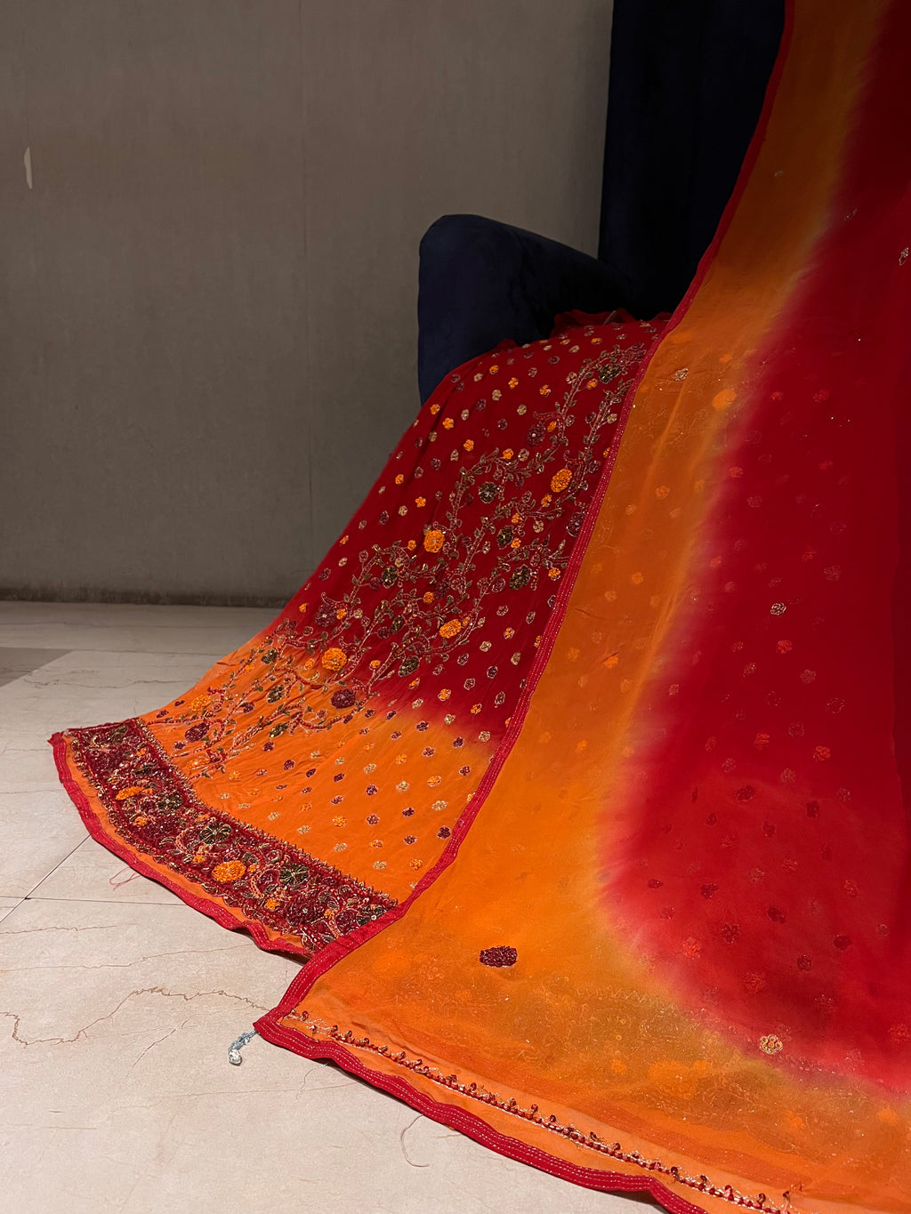 Orange and red Ombré Lehenga set