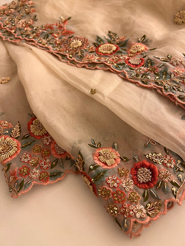 Ivory Handwork Organza saree