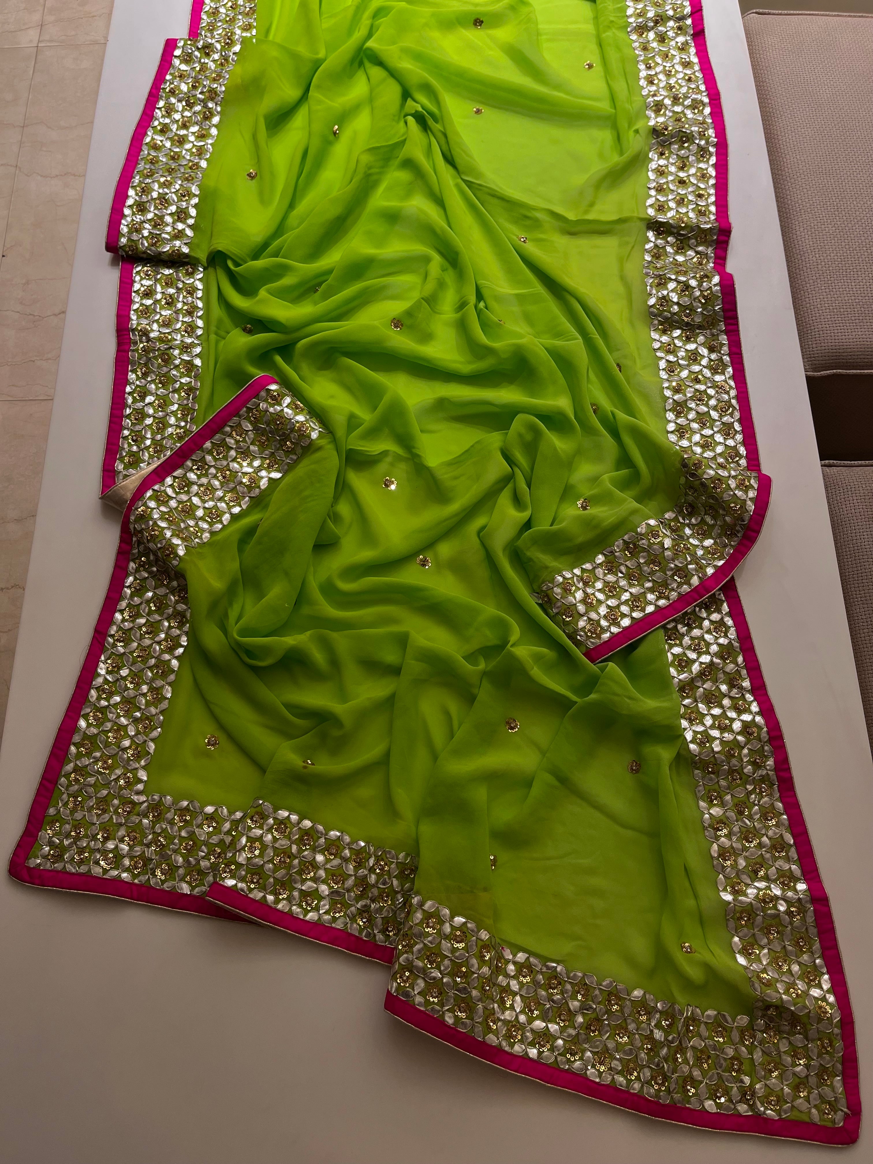 parrot green traditional gotta saree