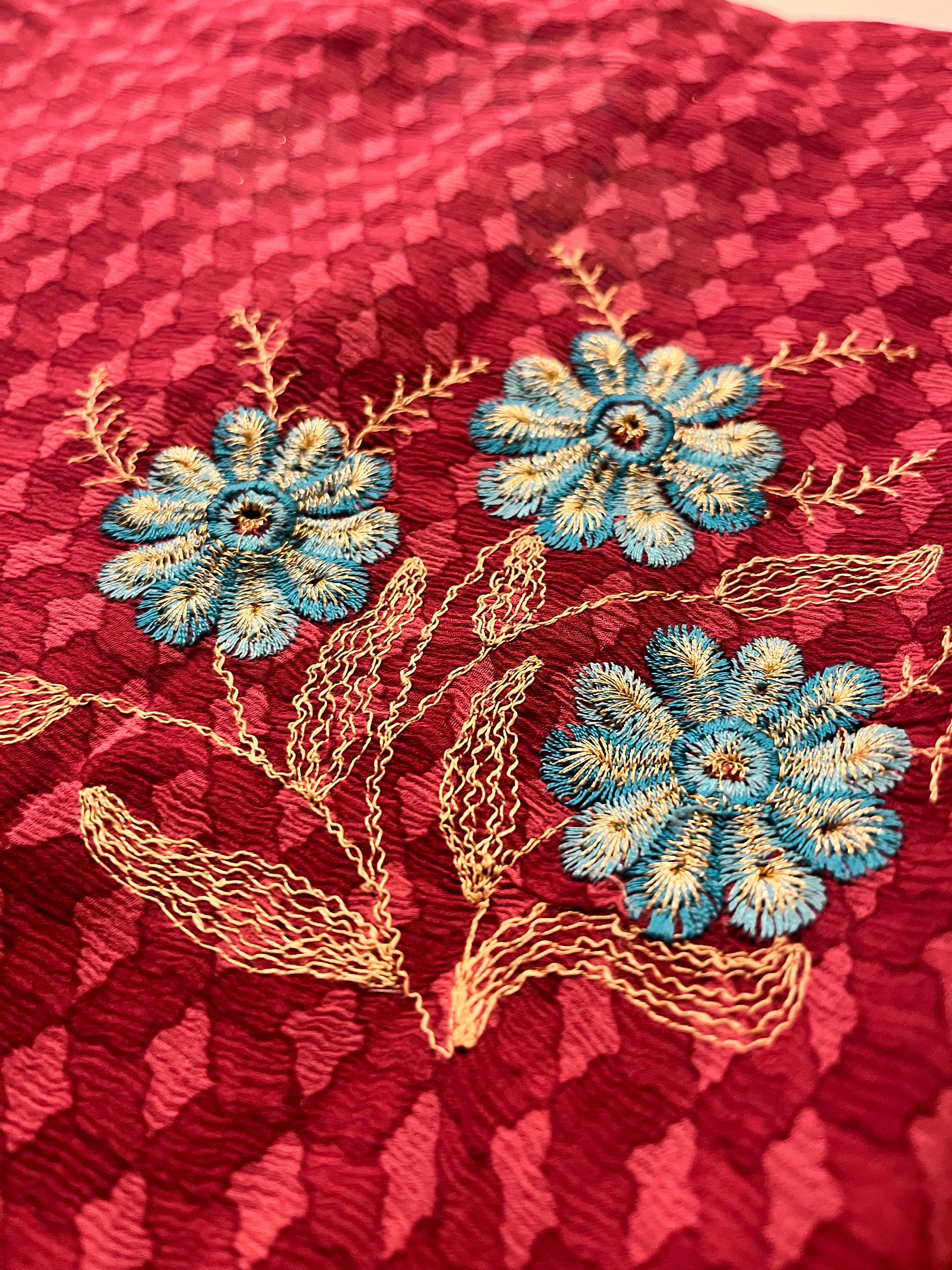 pure chiffon Floral Embroidery Saree