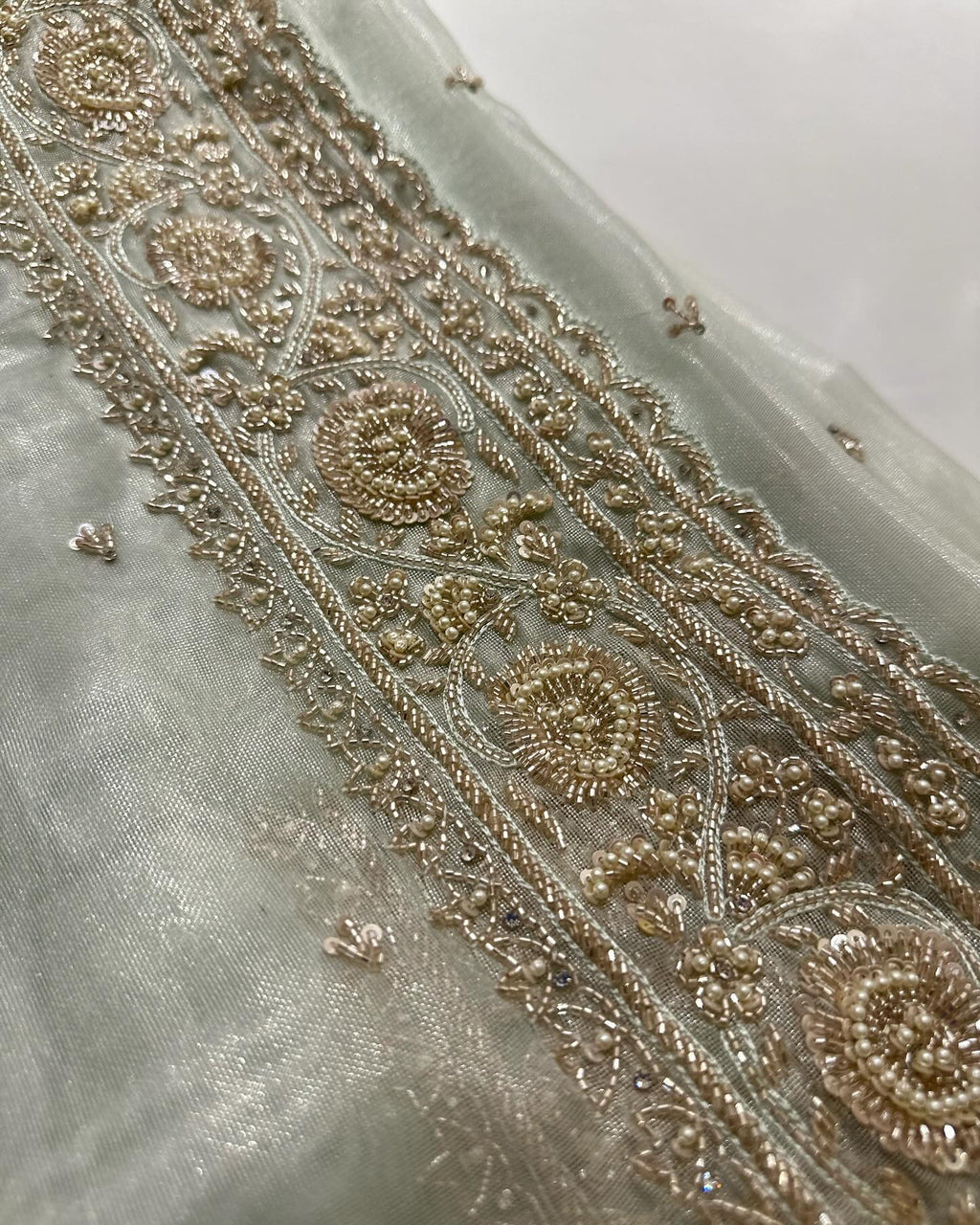 Gazal Pistachio Tissue Organza saree