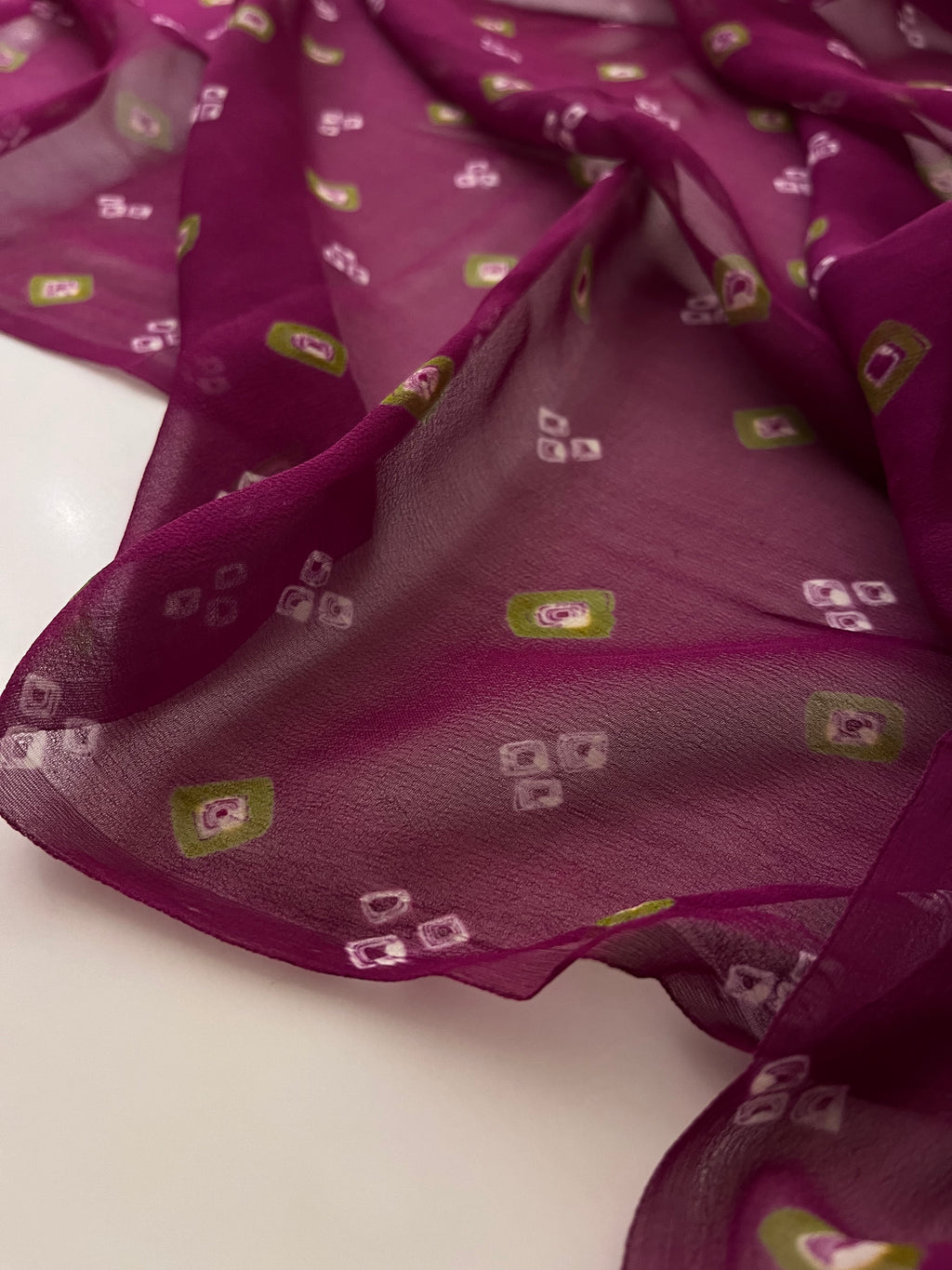 Pure Chiffon Hand Bandej Saree