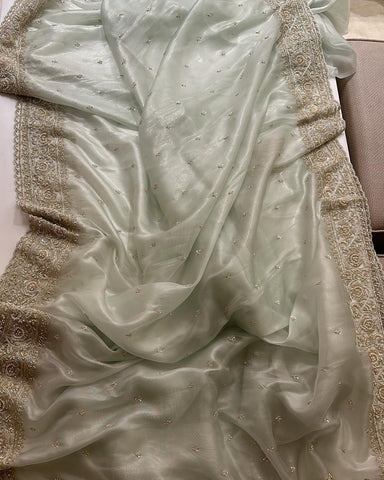 Gazal Pistachio Tissue Organza saree