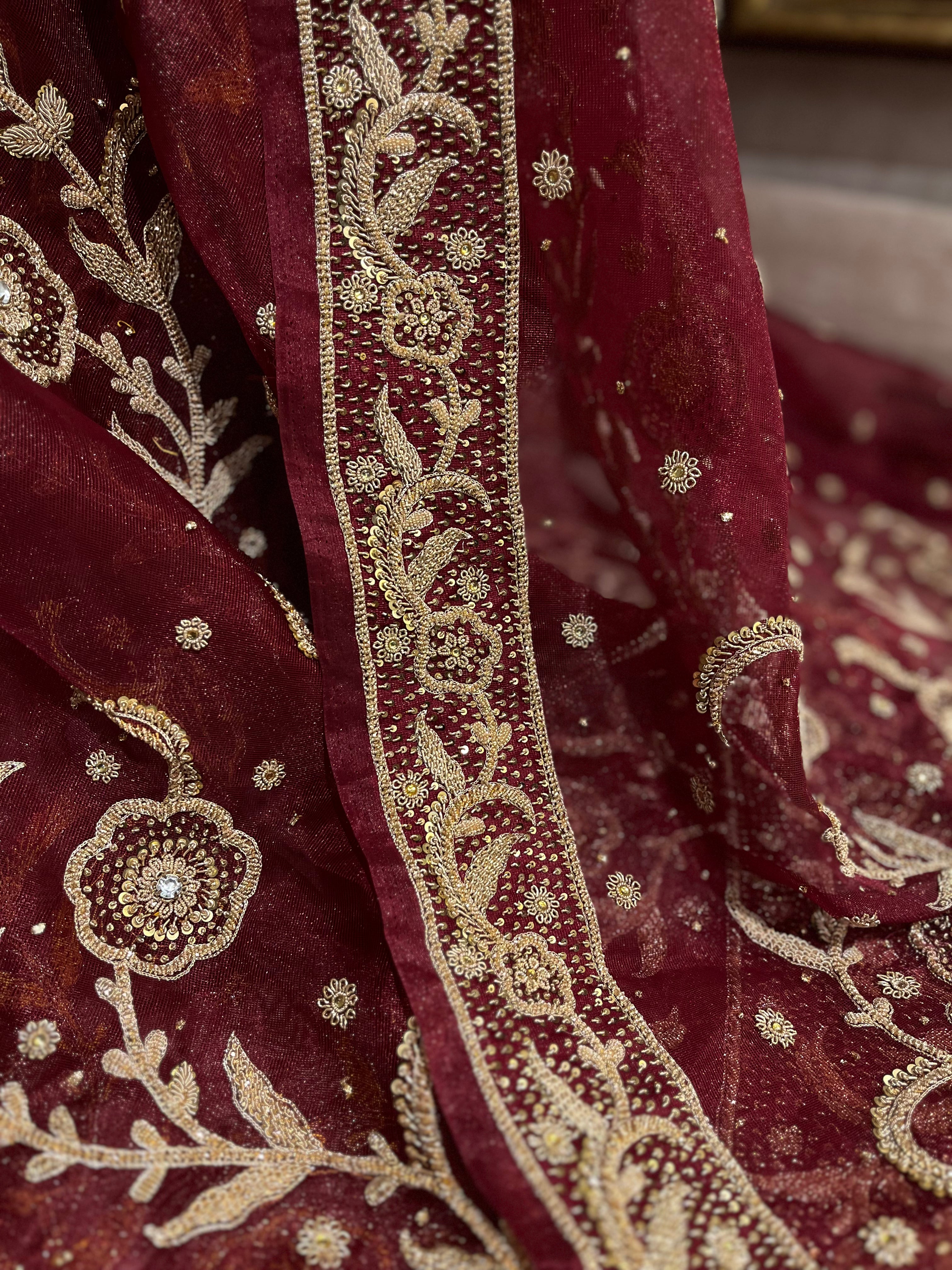 Unstitched Tissue Net Lehenga