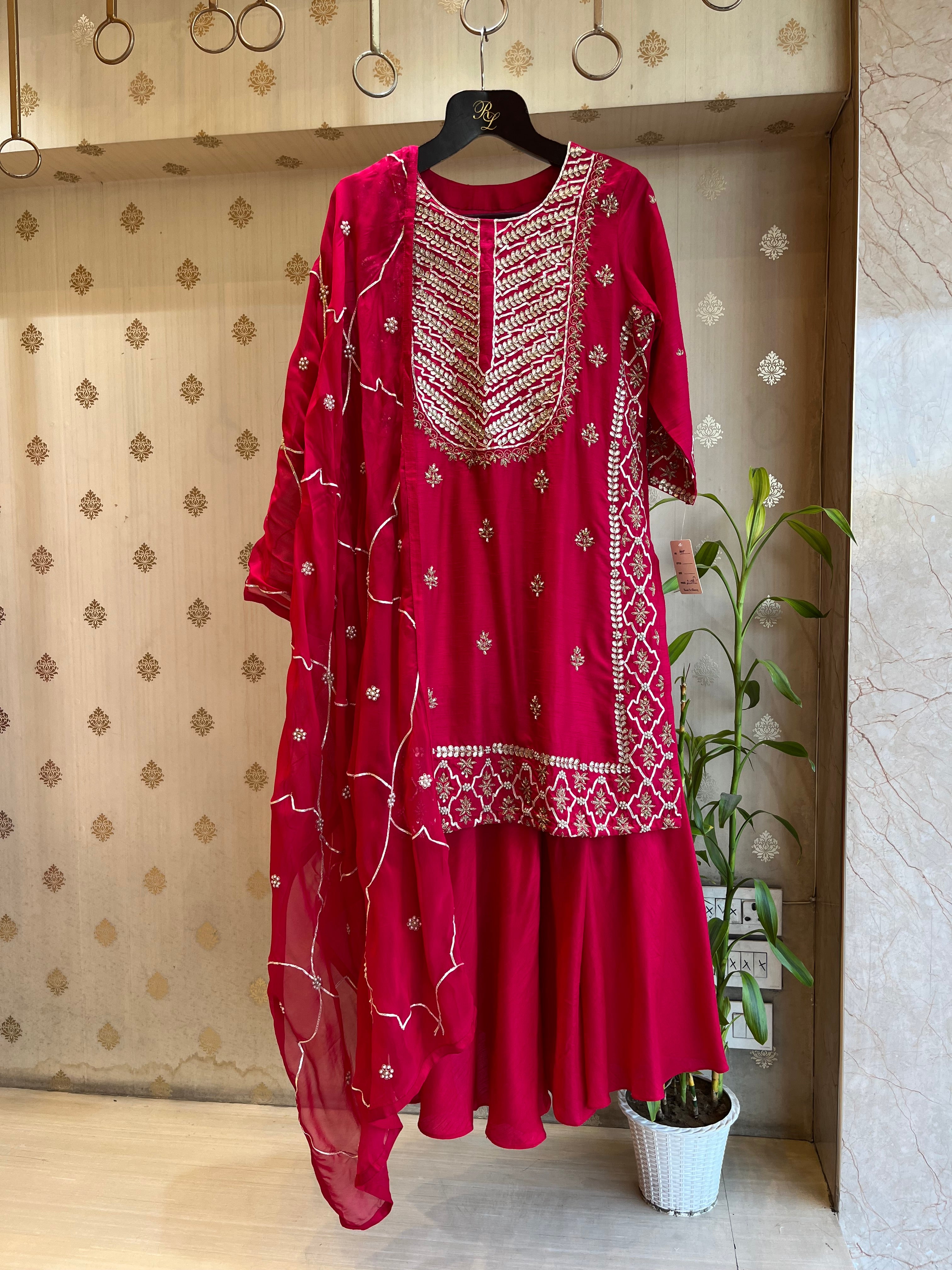 magenta gotta patti suit set