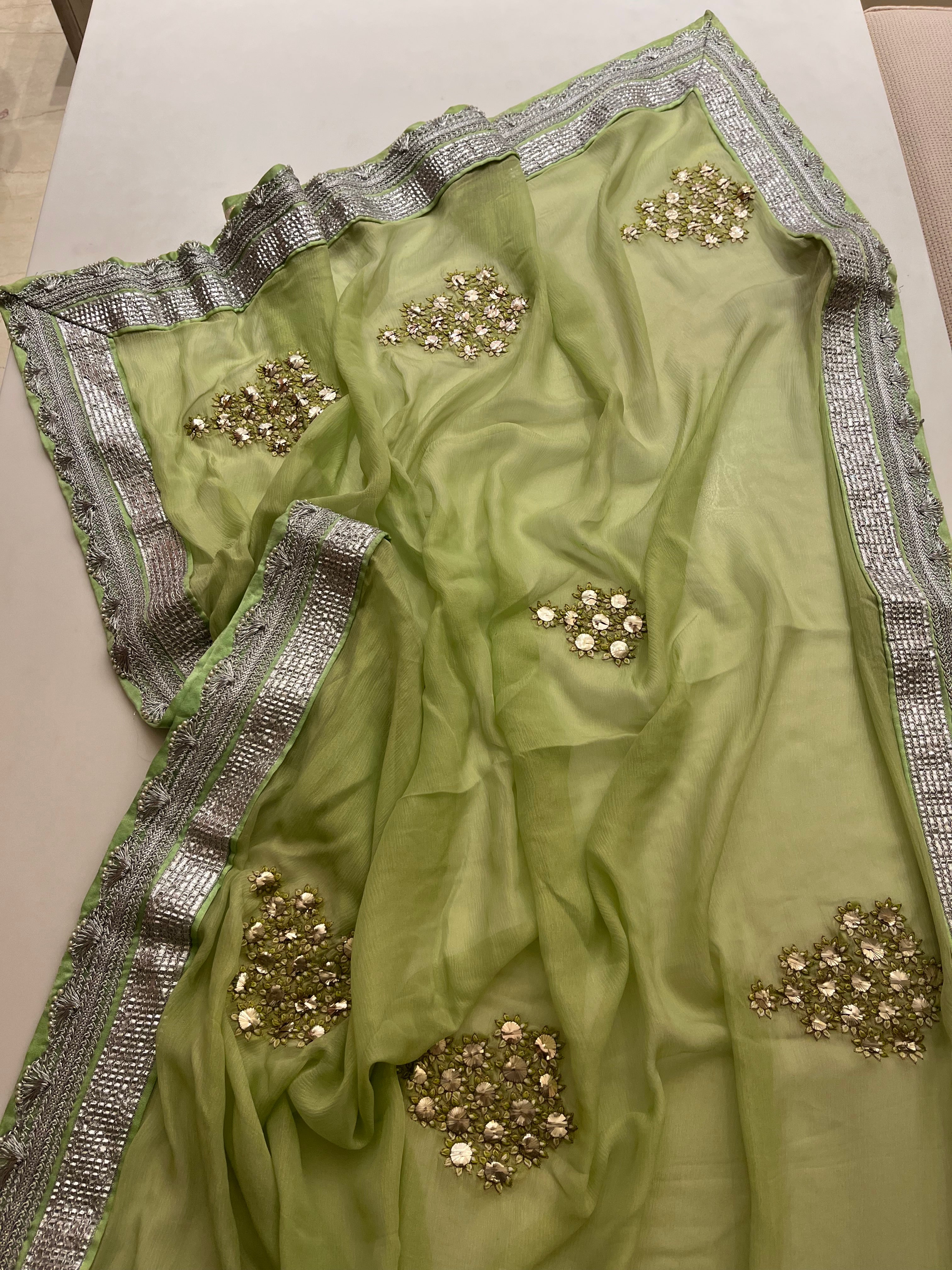 Pista green georgette saree