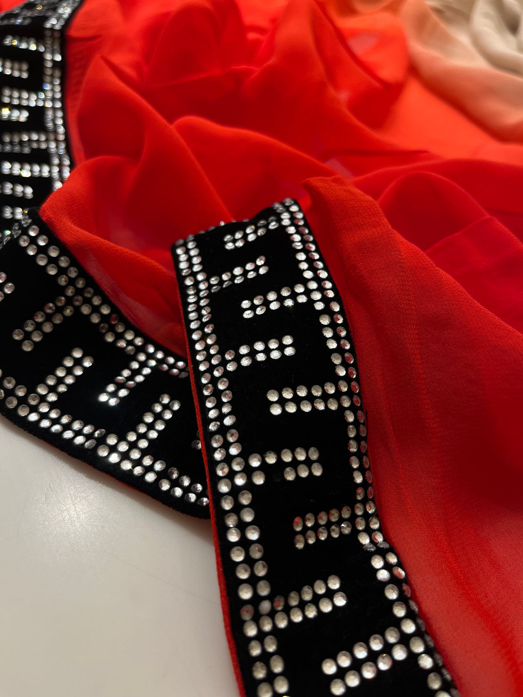 sunset ombré satin crape saree