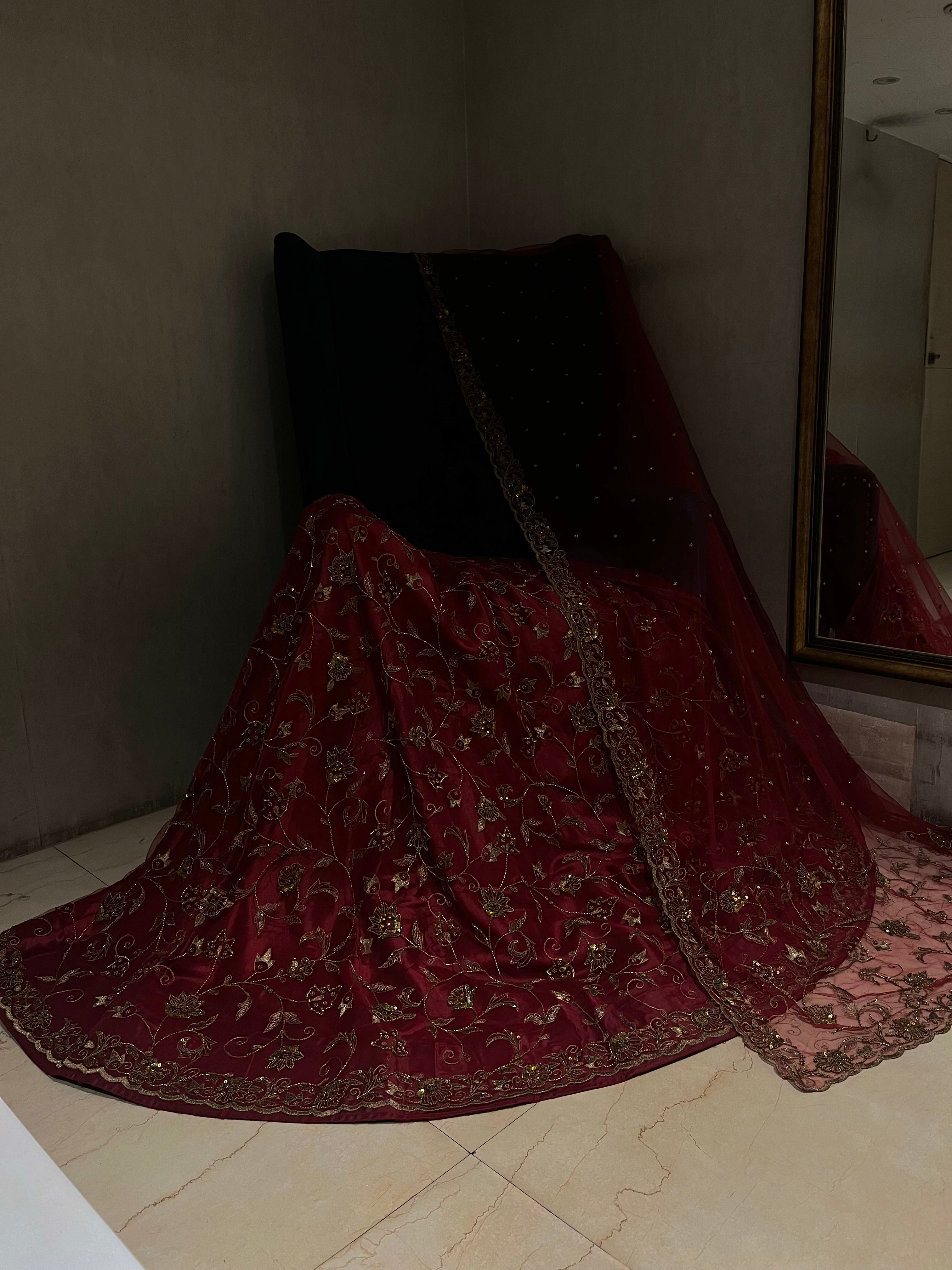 Mahroon Katdana & Zari Lehenga Set