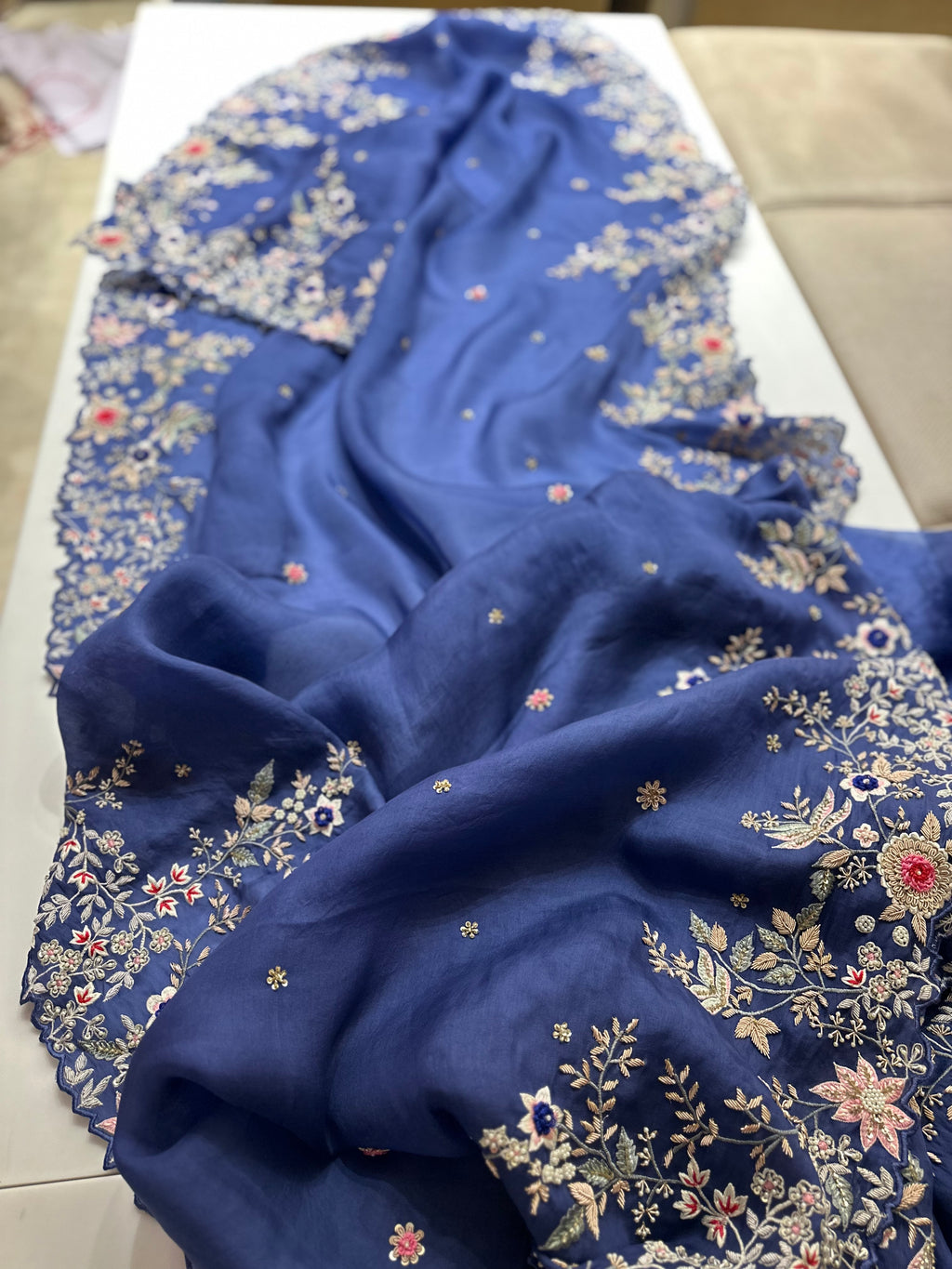 Ocean Blue Resham saree