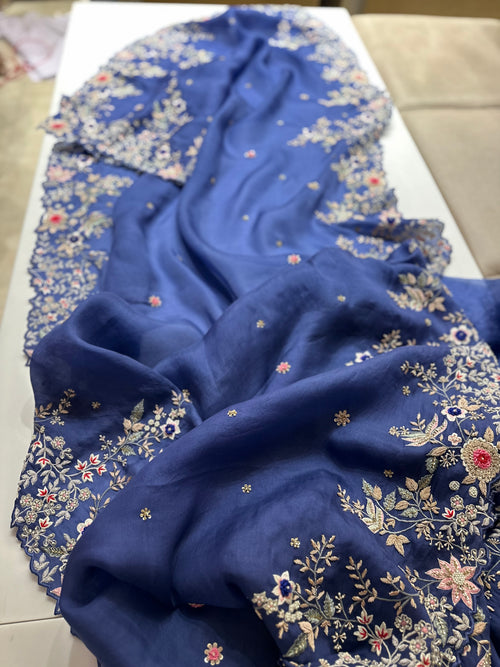 Ocean Blue Resham saree