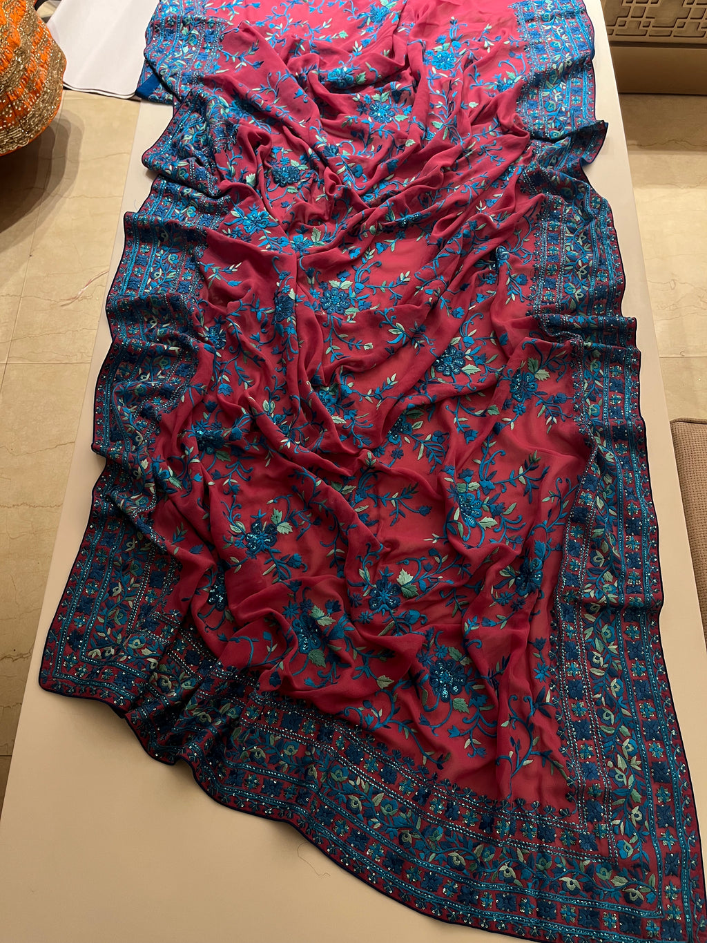 Pure Georgette Magenta Saree
