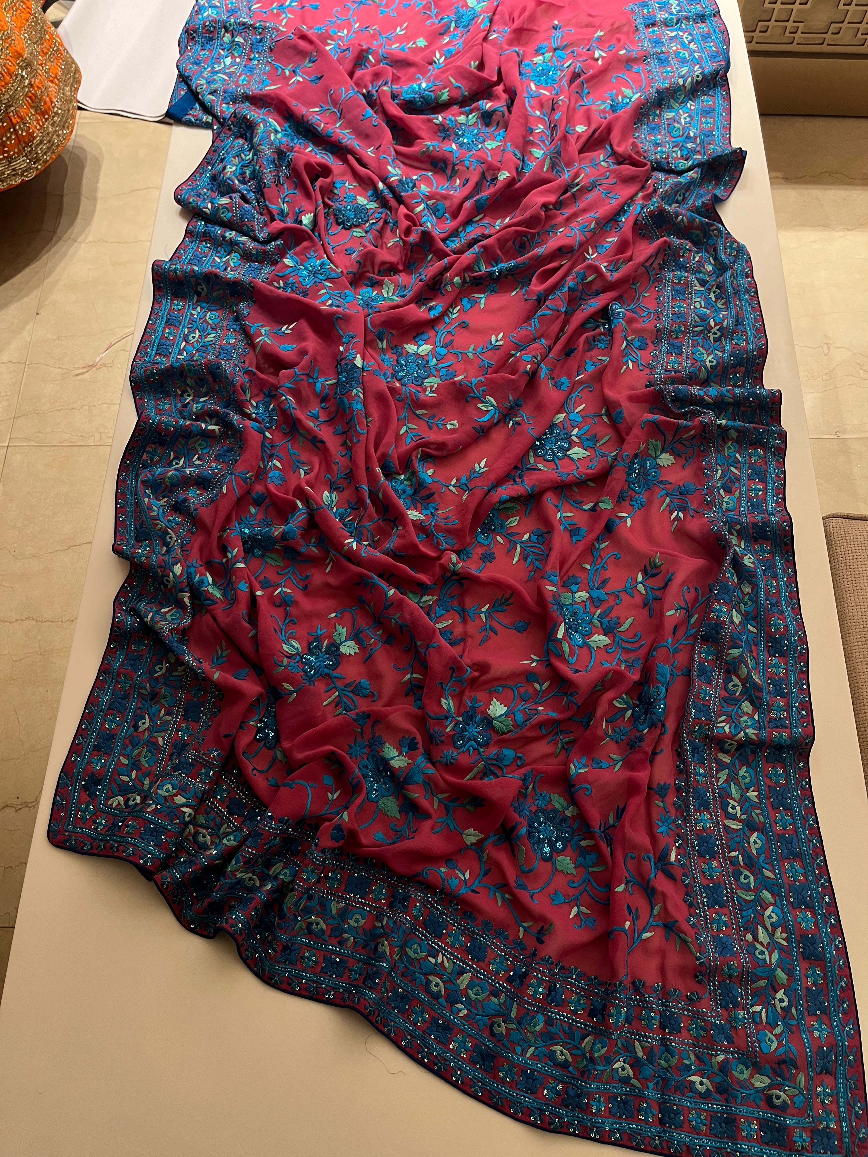 Pure Georgette Magenta Saree