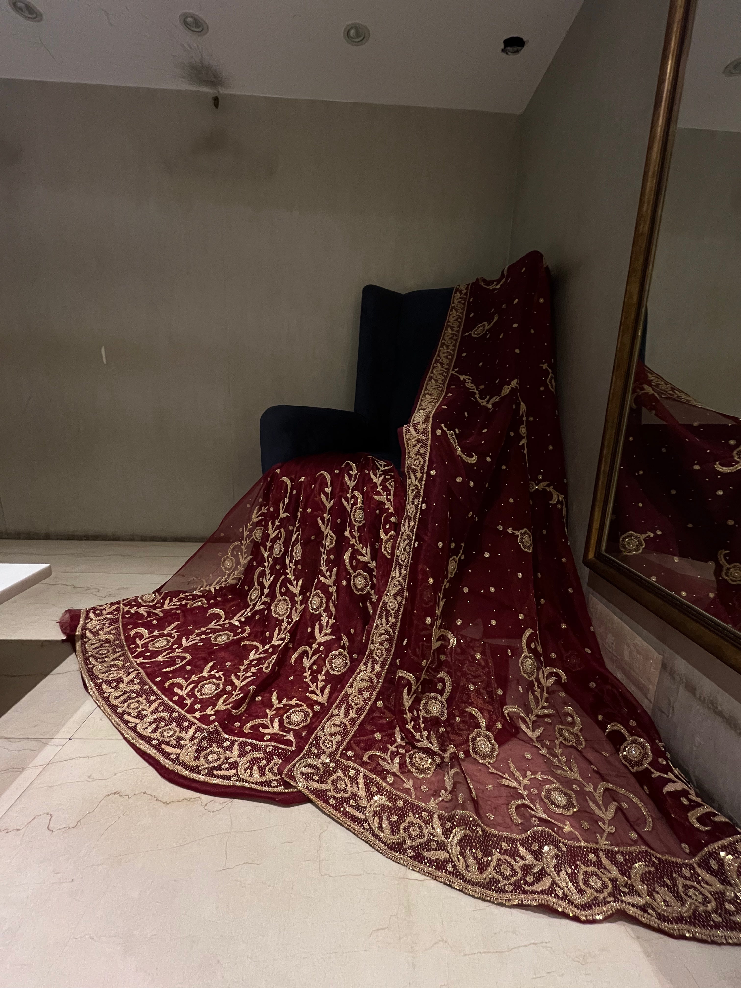 Unstitched Tissue Net Lehenga