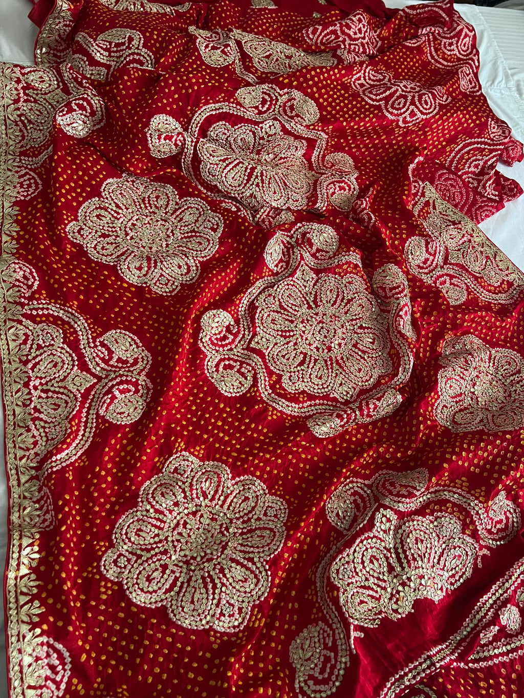 Paheli Bandhej Pure Gajji silk saree