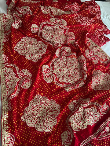 Paheli Bandhej Pure Gajji silk saree