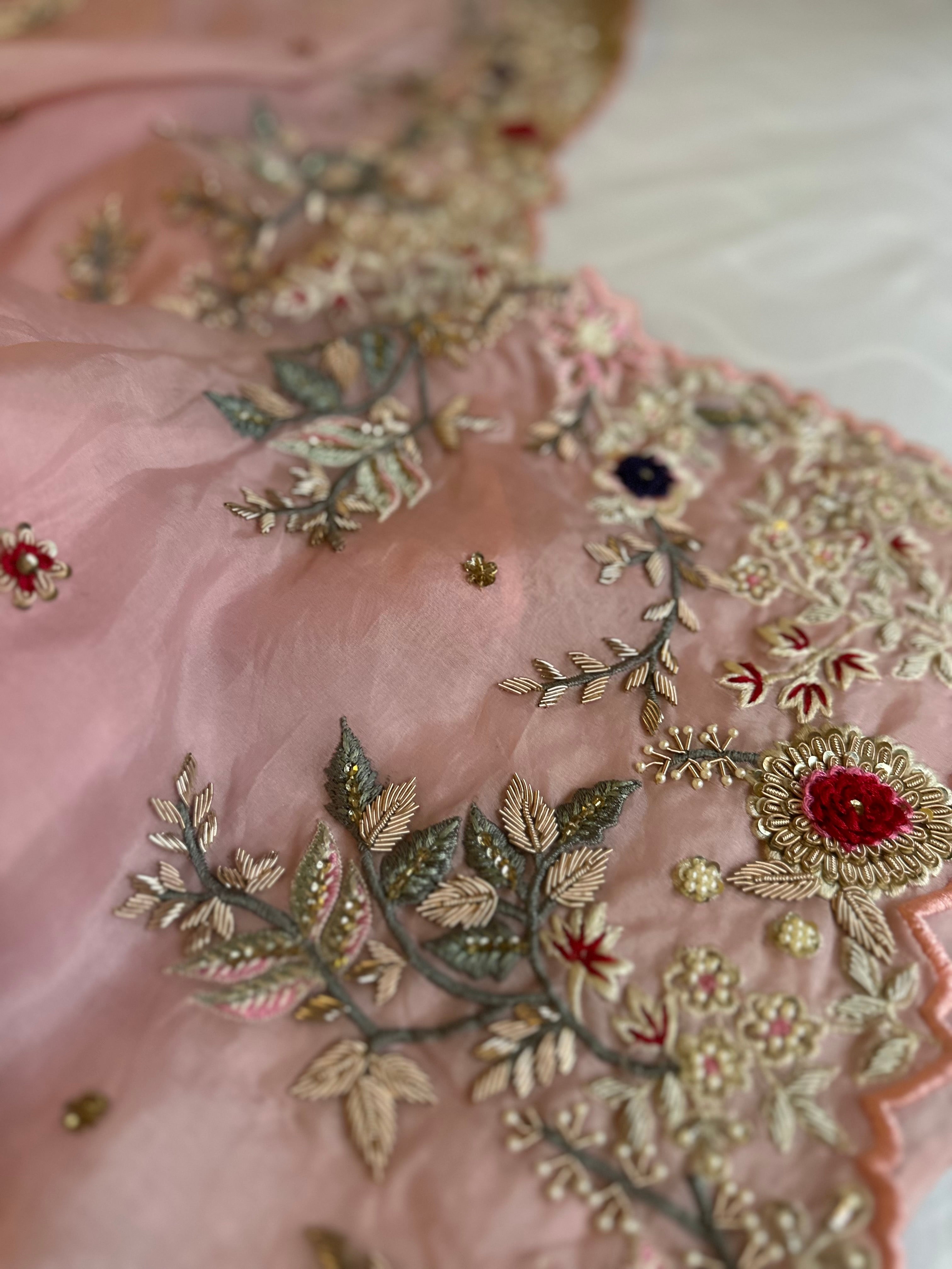 Gulaab Pure Organza Soft pink saree