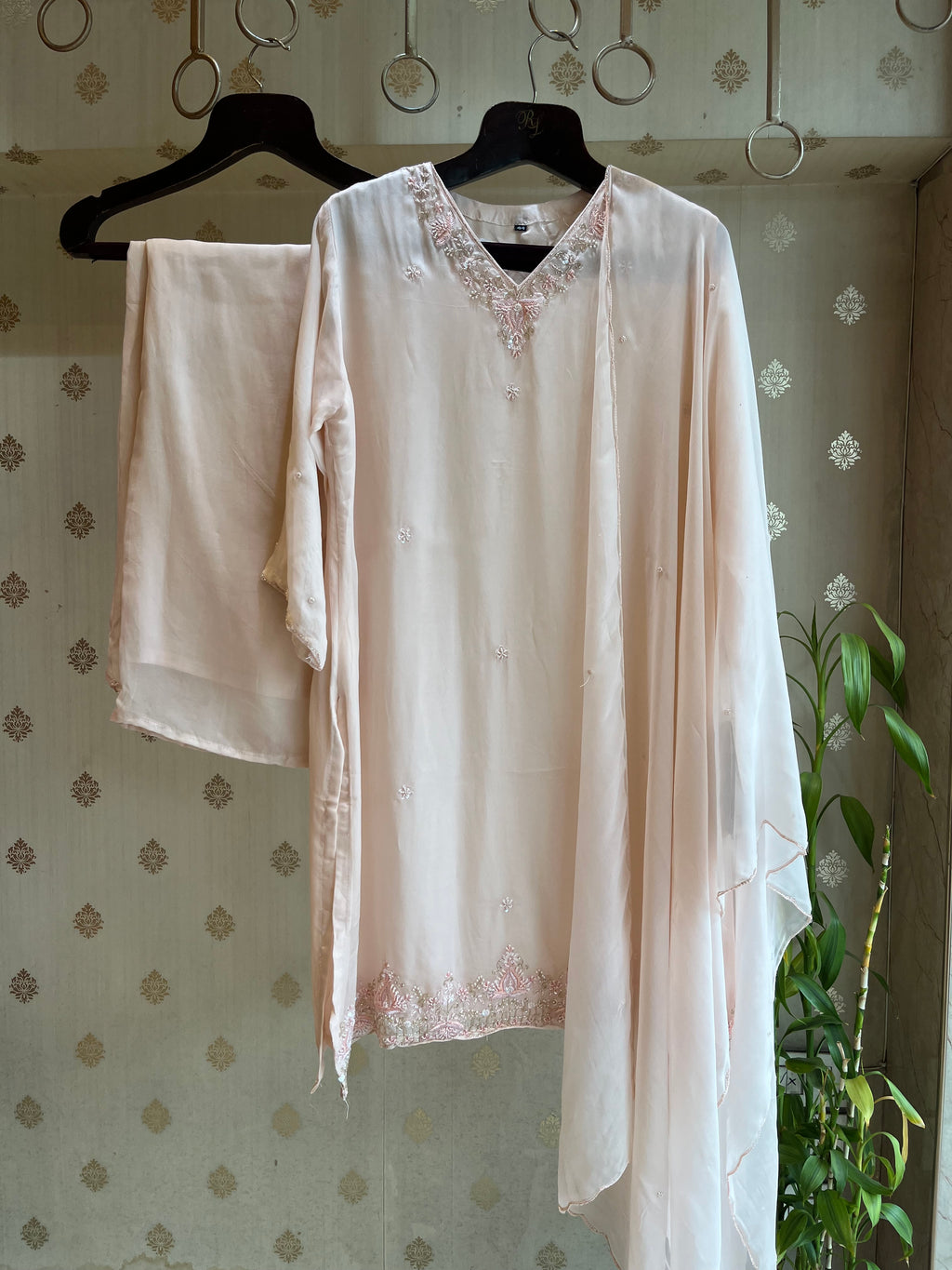 Peach Georgette Plazo Suit Set