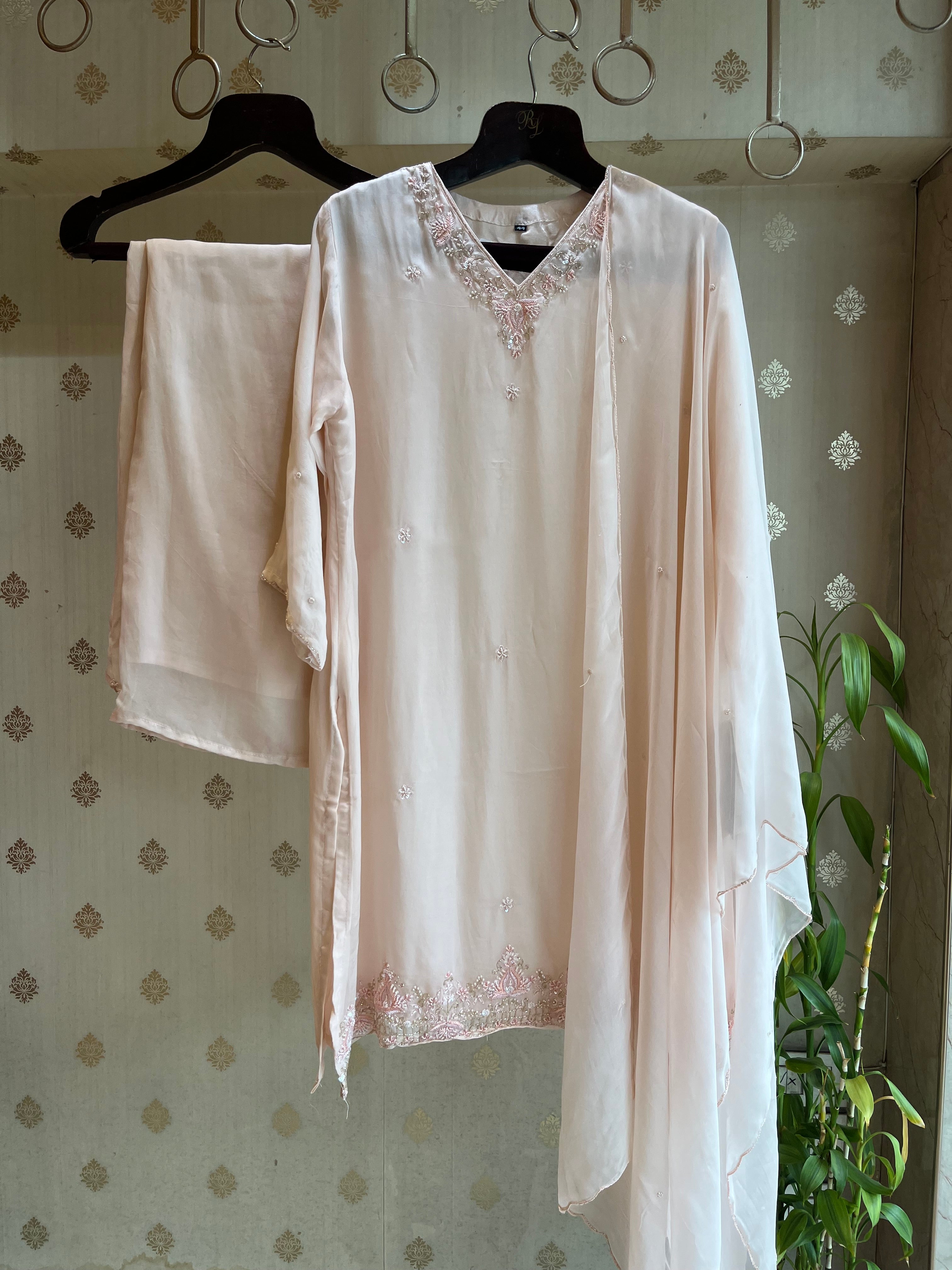 Peach Georgette Plazo Suit Set