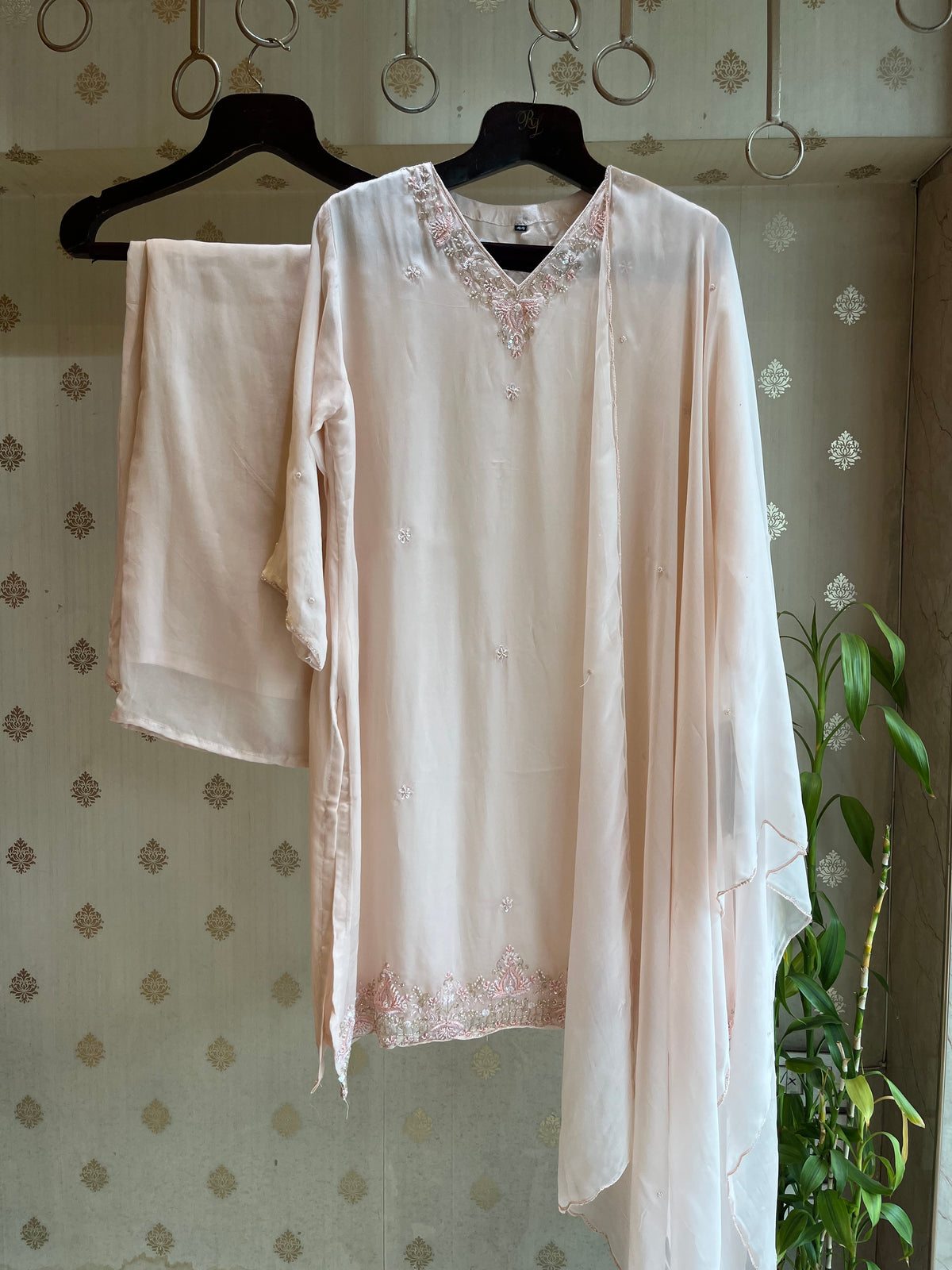 Peach Georgette Plazo Suit Set