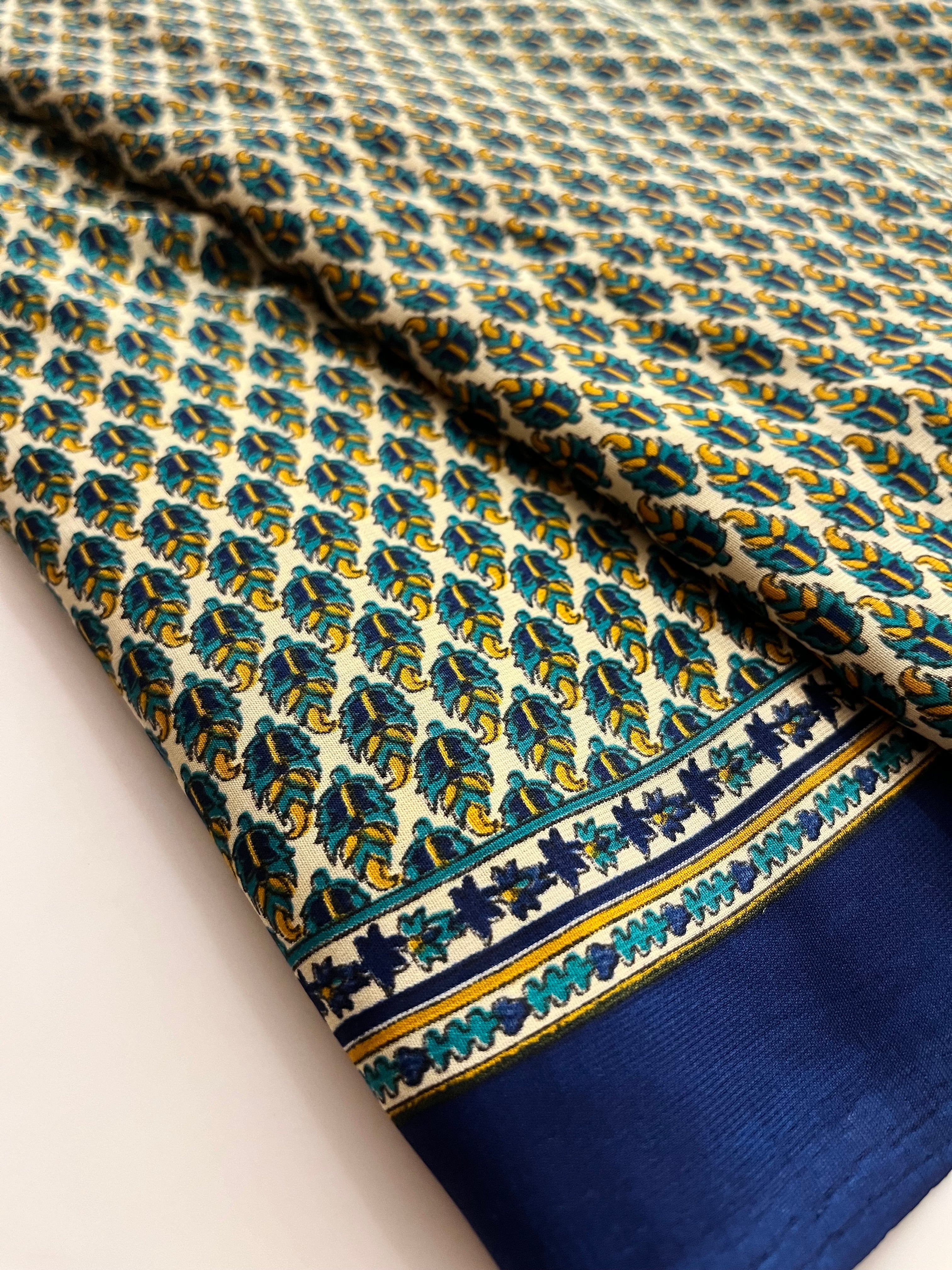 Printed Ivory Royal Blue saree