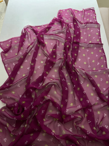 Pure Chiffon Hand Bandej Saree