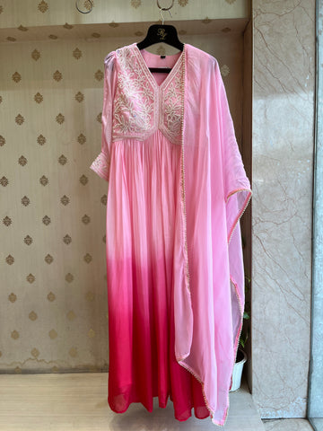 Rose Pink Ombré Anarkali Suit