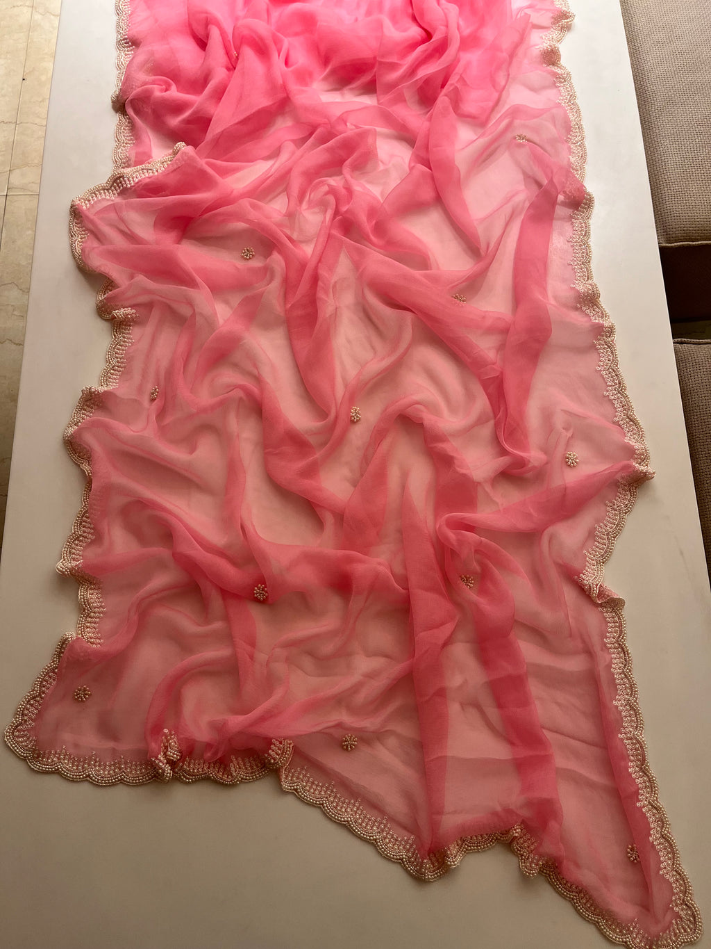 pretty pink pearl saree