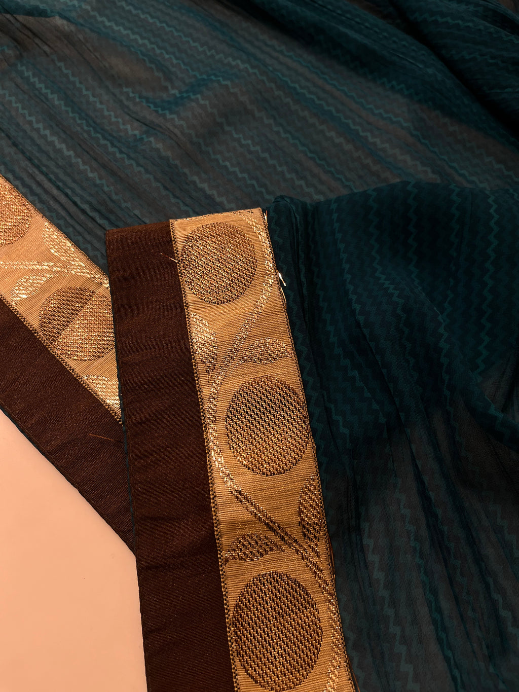 Teal & Brown half half Saree