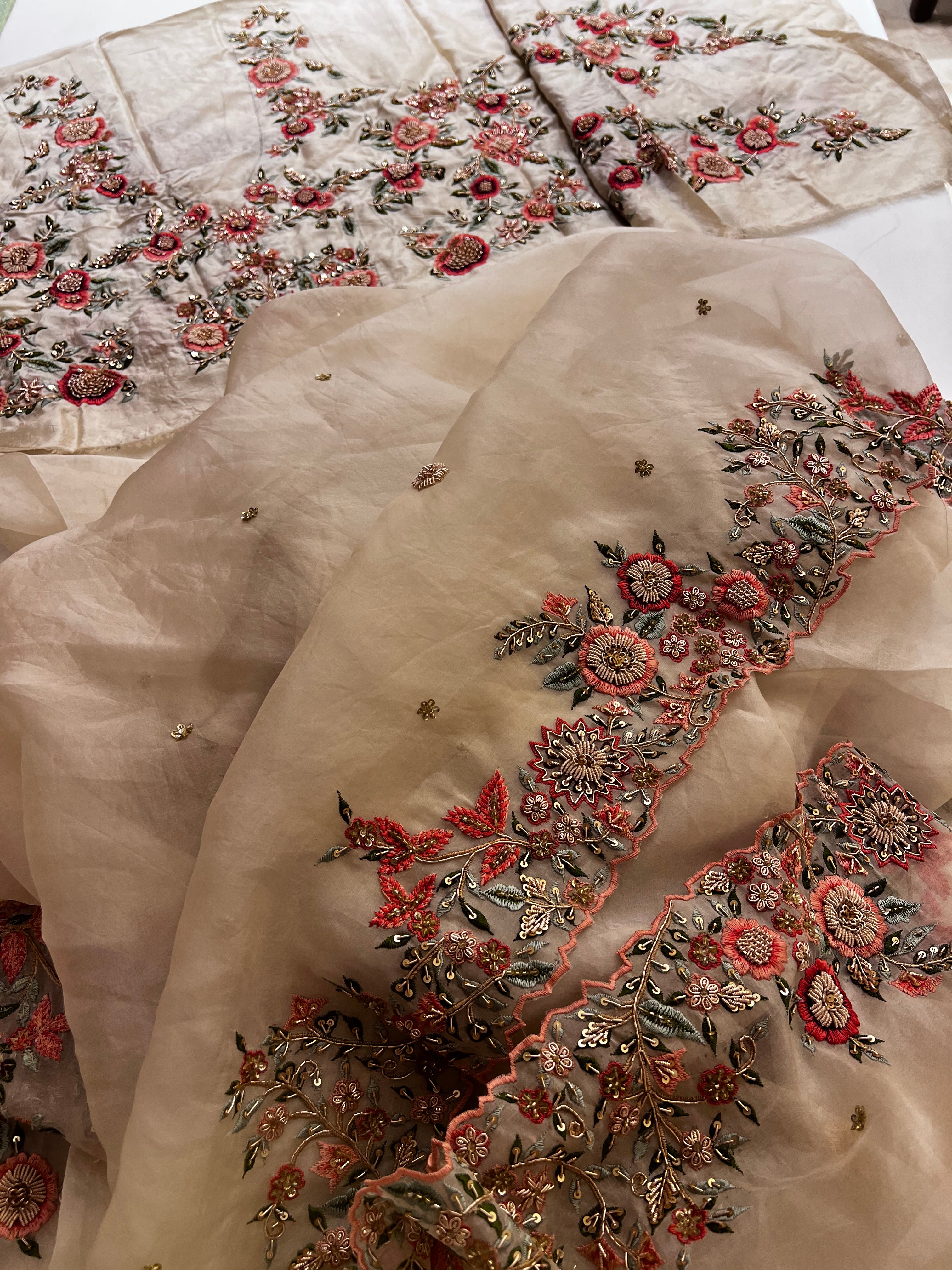 Ivory handwork exclusive Organza saree
