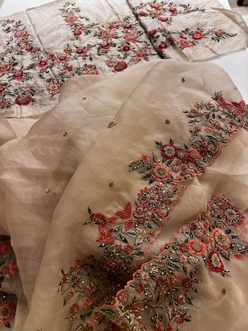Ivory Handwork Organza saree