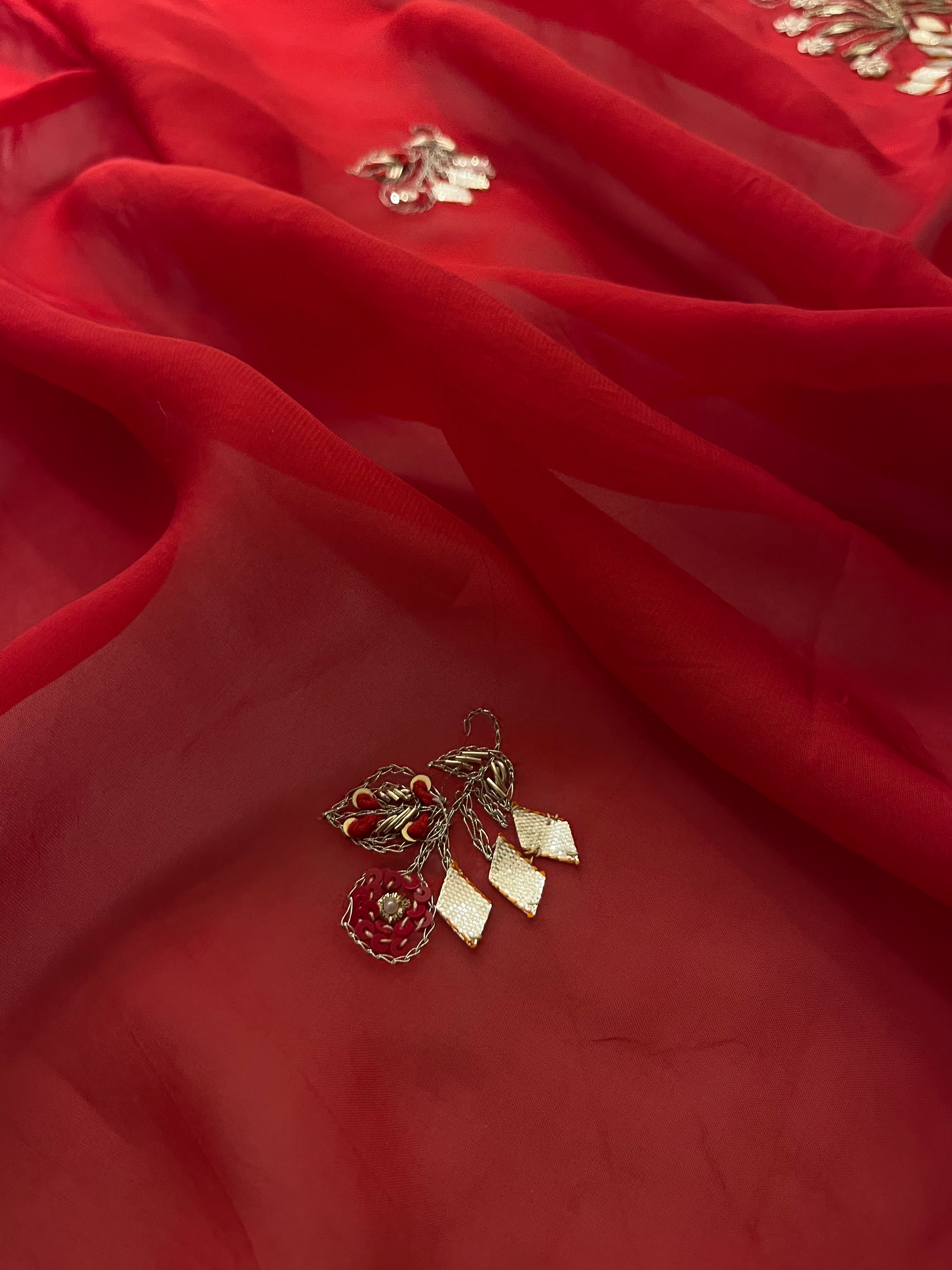 Kaccha Gotta Bridal red saree