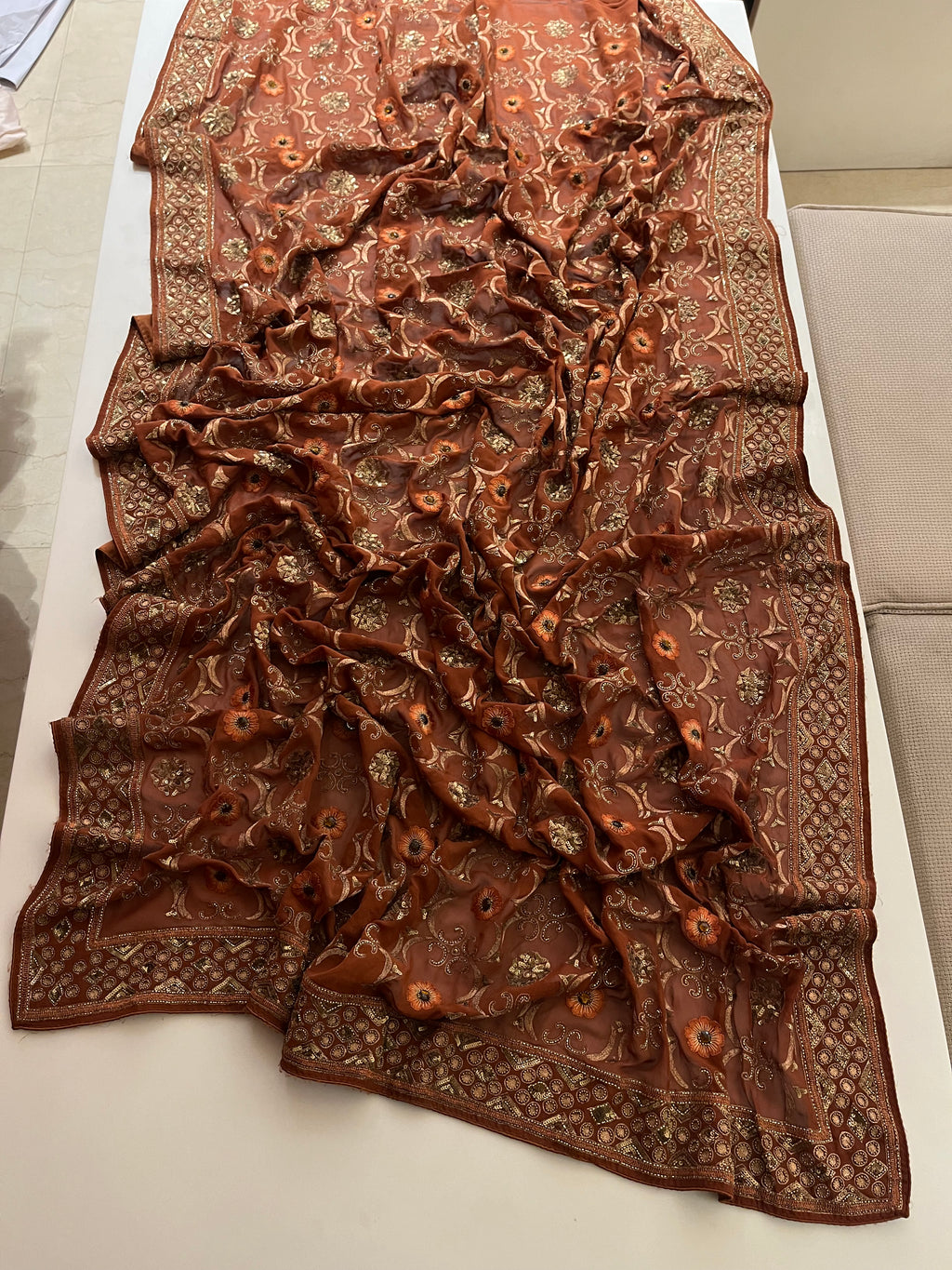 Chocolate Brown Heavy Work Saree