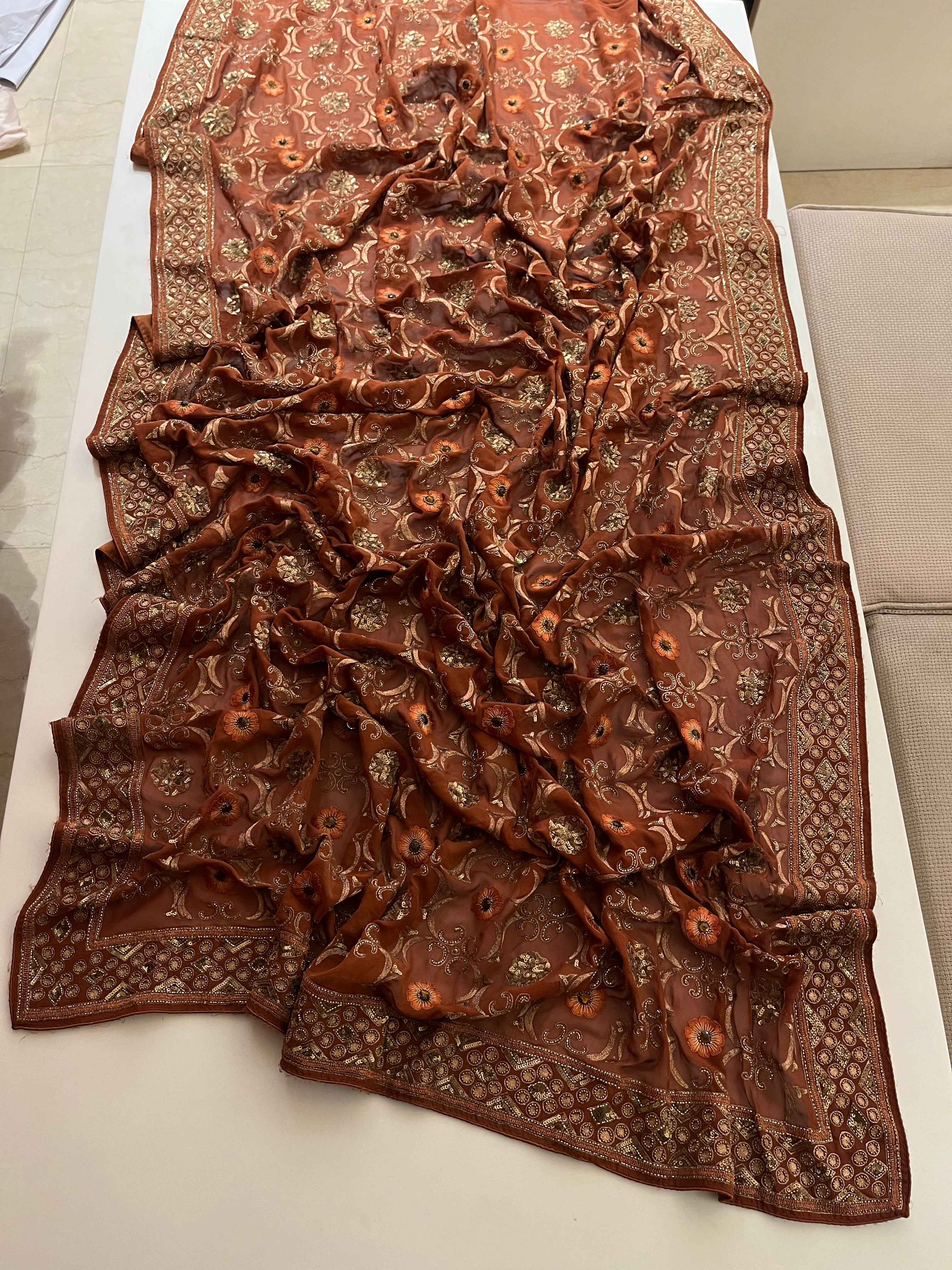 Chocolate Brown Heavy Work Saree