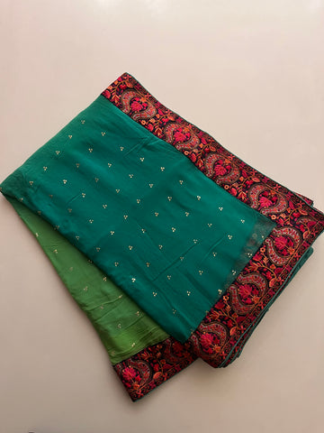 Green Ombré pure georgette saree