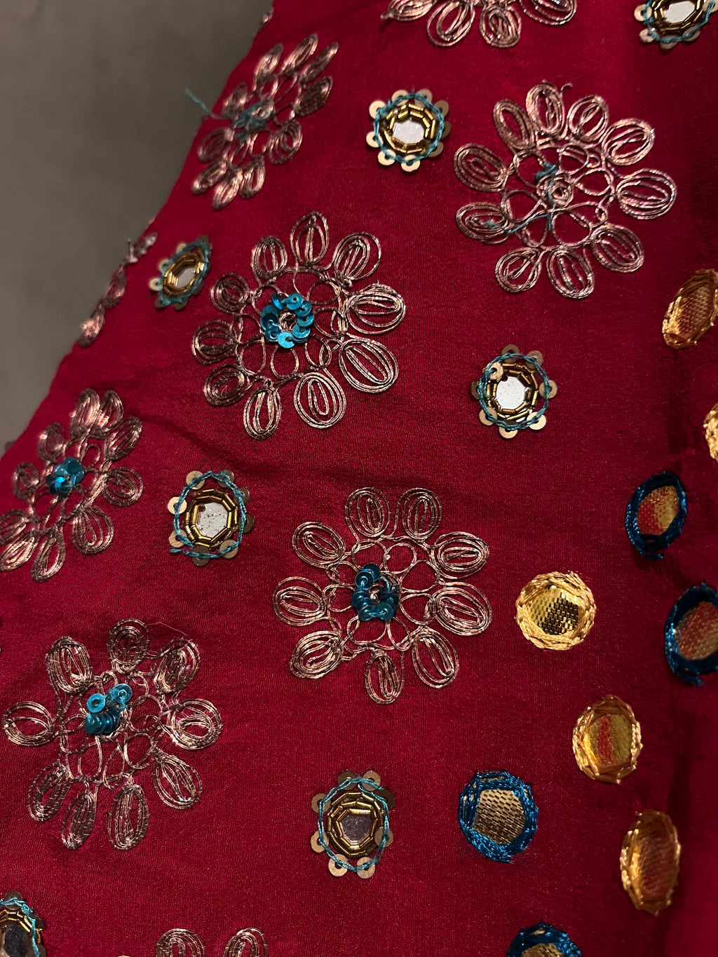 Deep Red Mirror work lehenga set