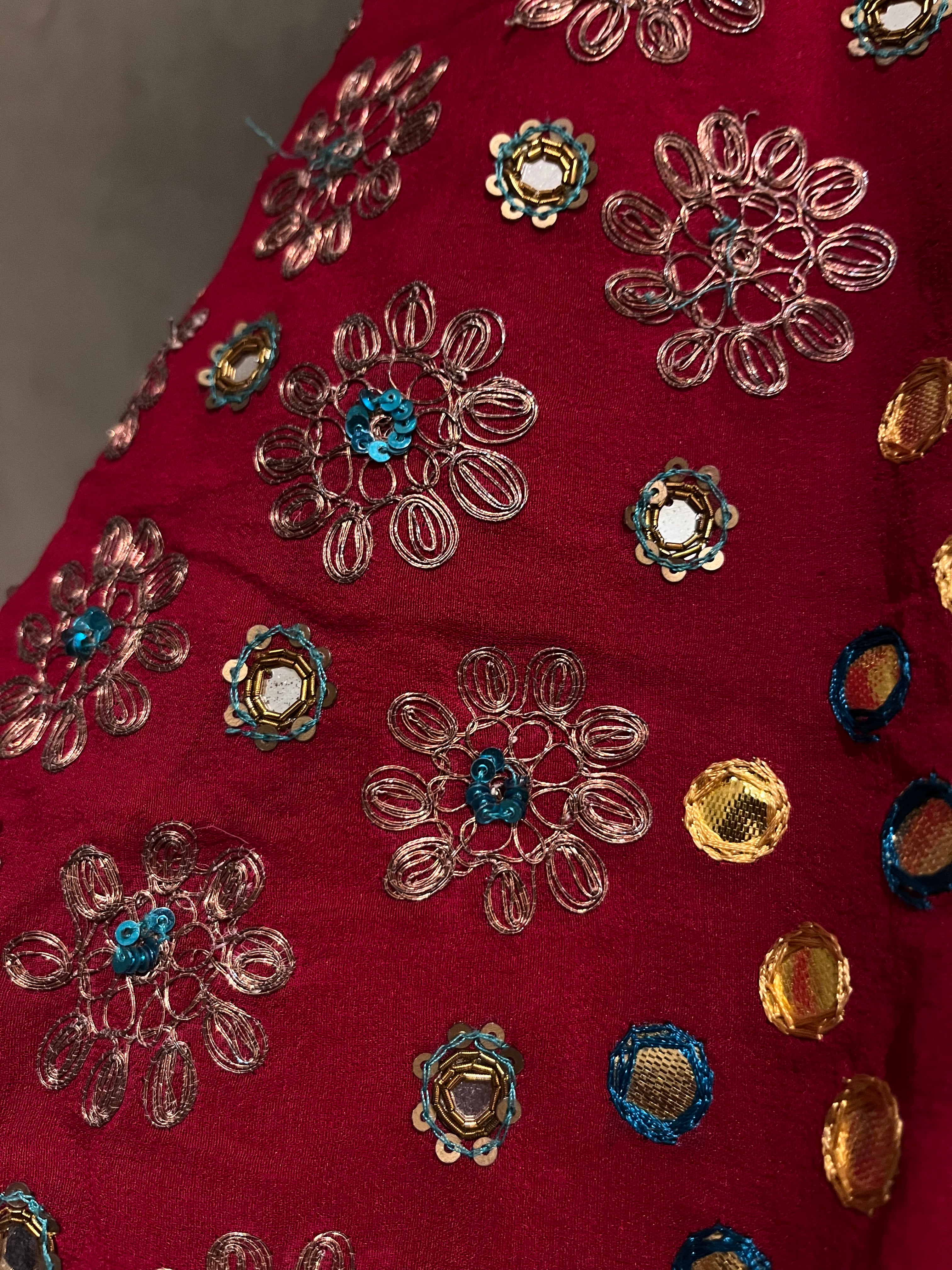 Deep Red Mirror work lehenga set