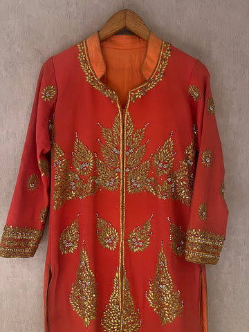 Tangerine Gotta Patti jacket style kurta