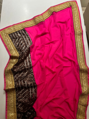 Hot pink Sequins Saree