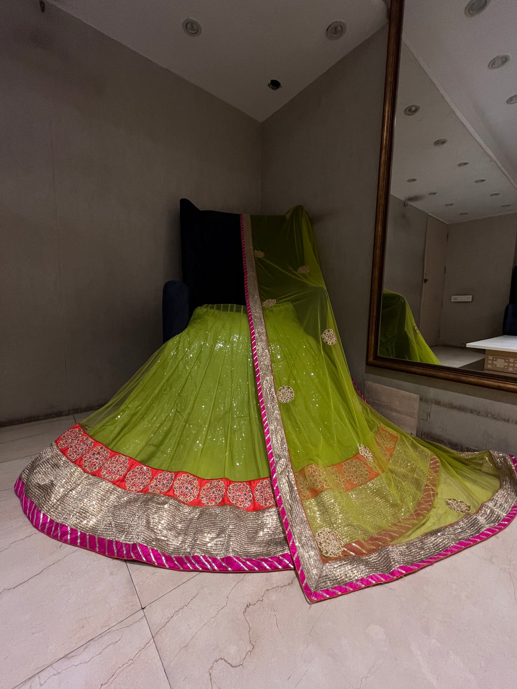 Parrot green sequins lehenga set