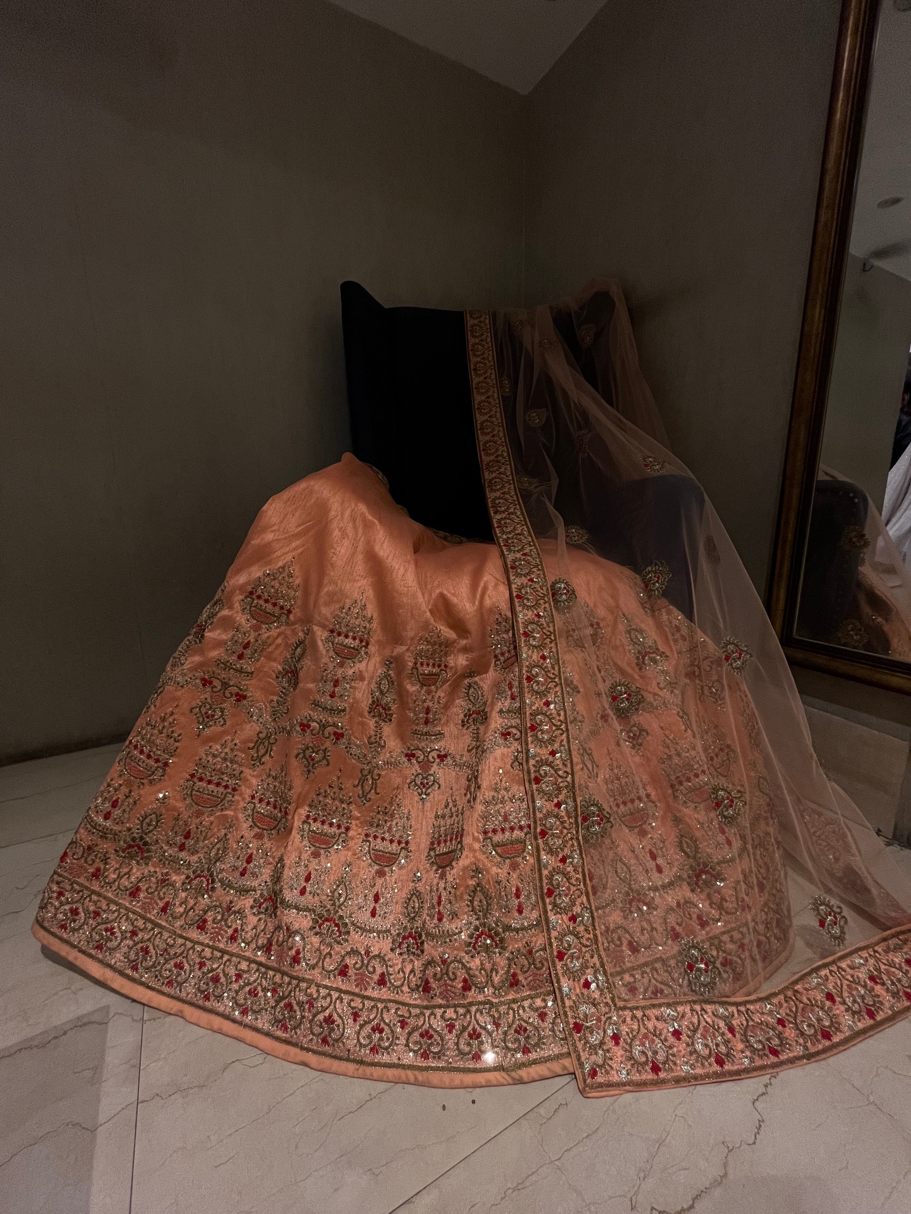 Peach Raw Silk Lehenga